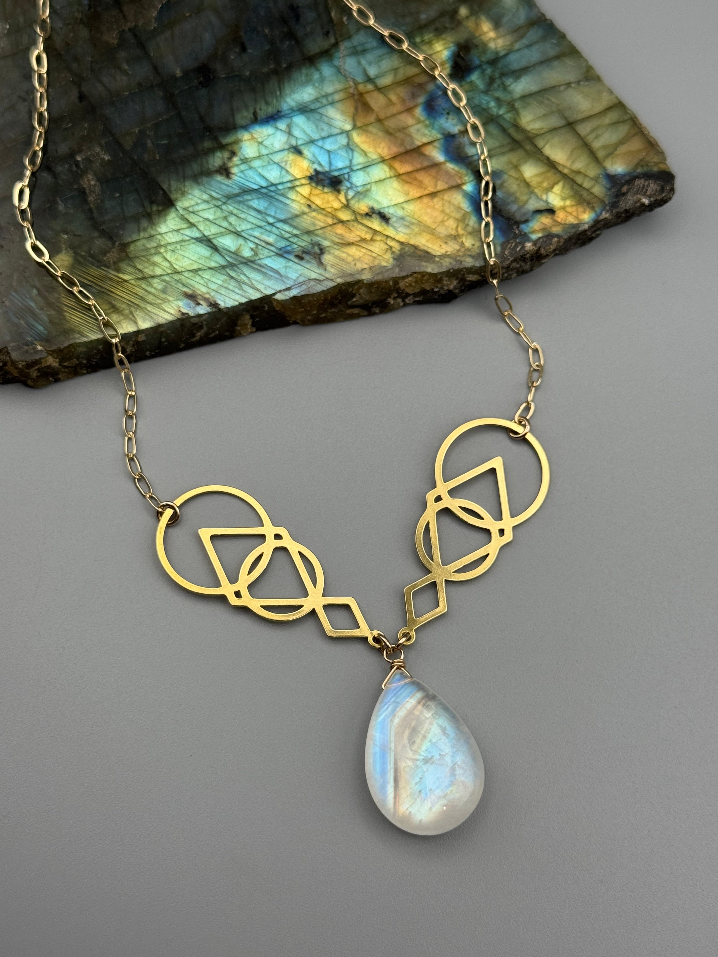 •SIGNS• rainbow moonstone + gold necklace (16"-18" long)