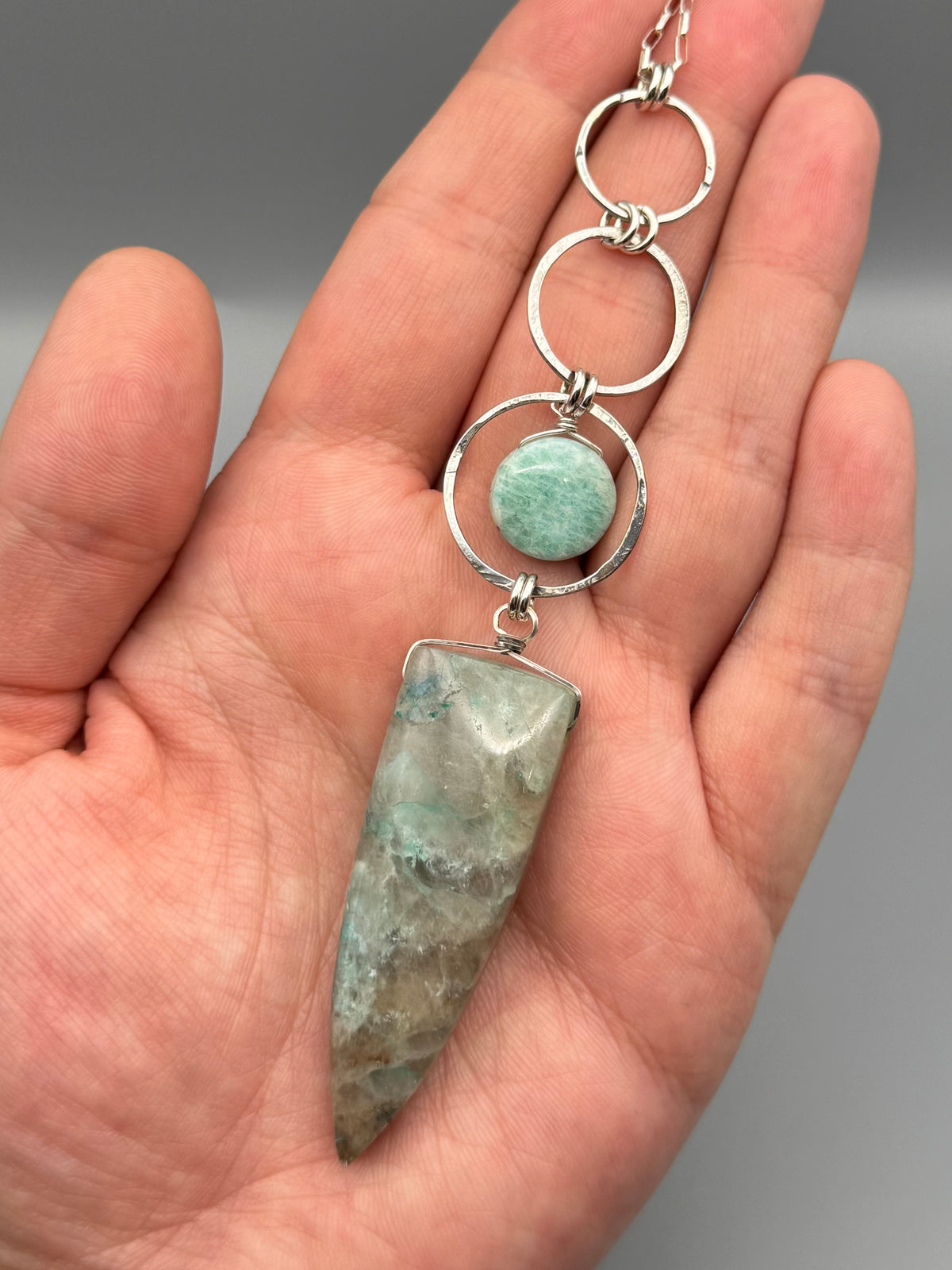 •3 OF CUPS• chrysocolla in quartz + amazonite silver necklace (26"-28" long)