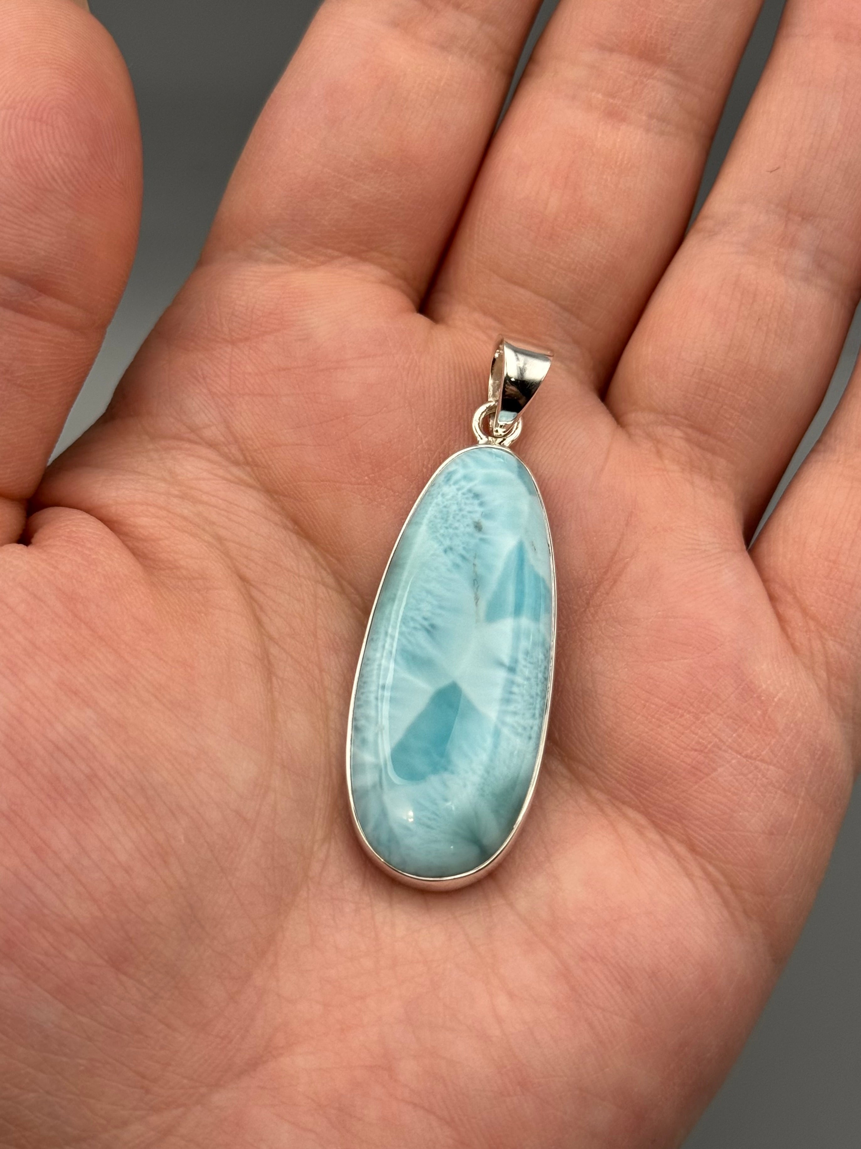 •LARIMAR - ELONGATED OVAL• sterling silver pendant