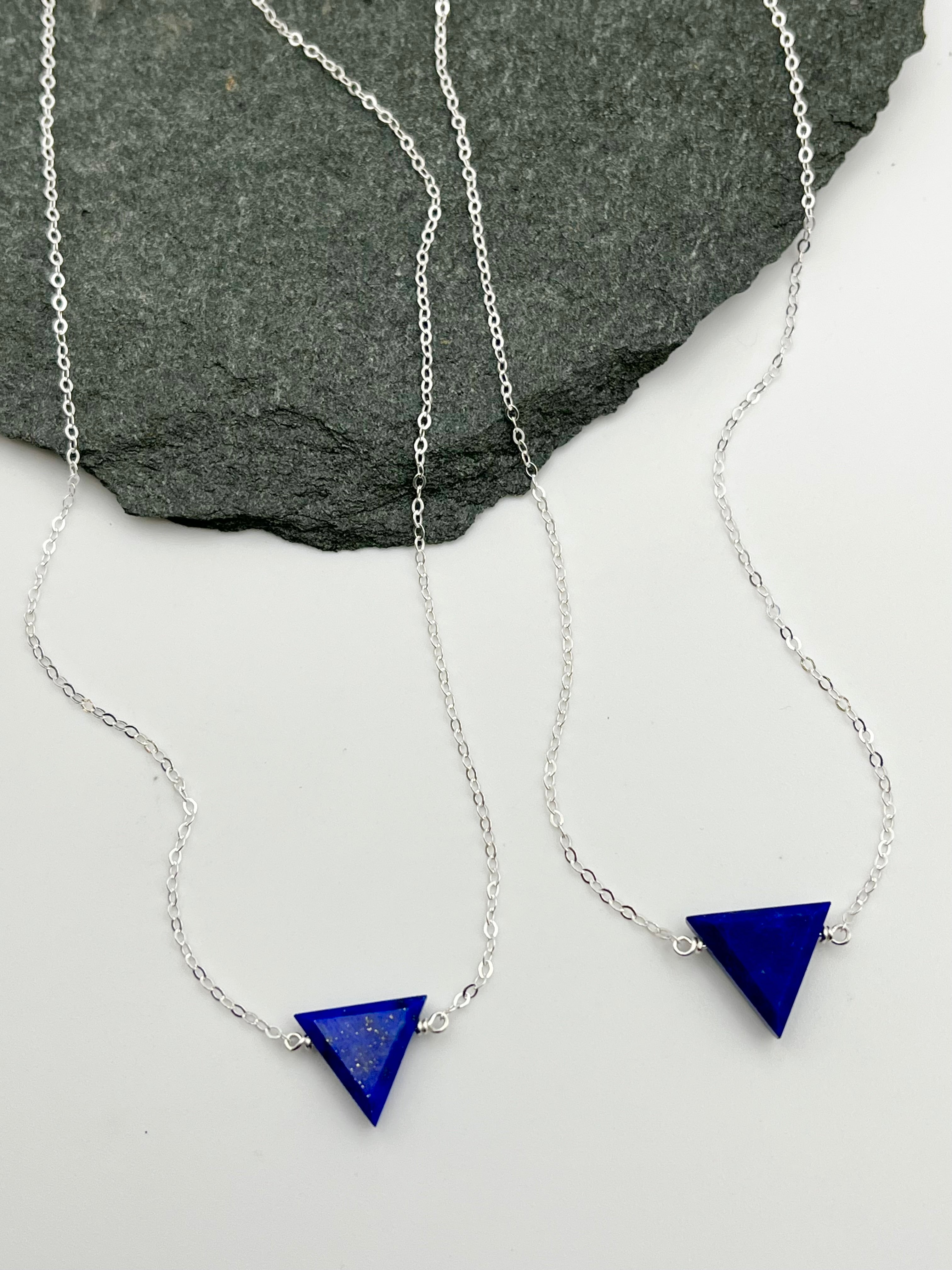 •STRAY• lapis triangle + silver necklace