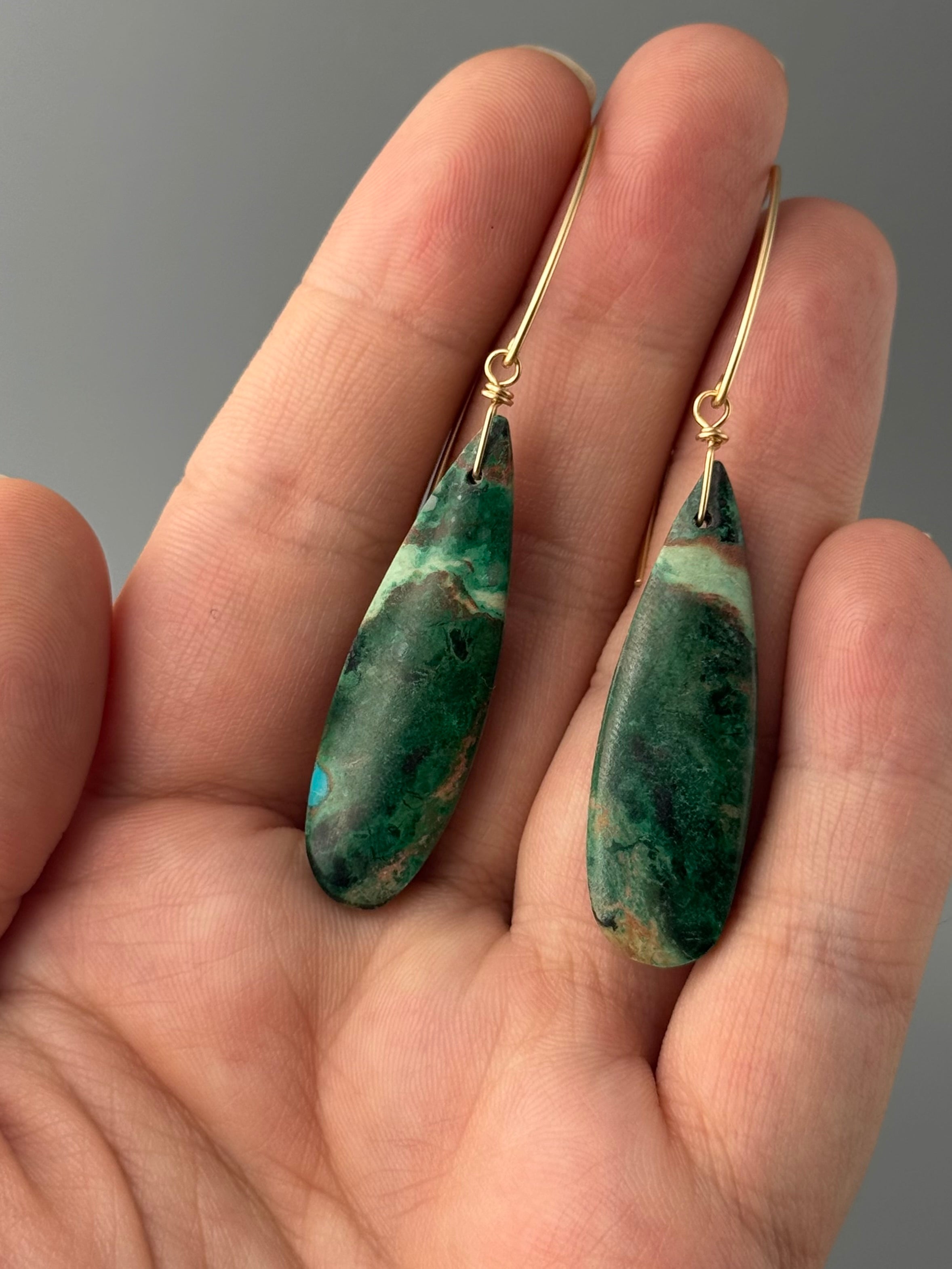 •STRAY• malachite chrysocolla + gold earrings