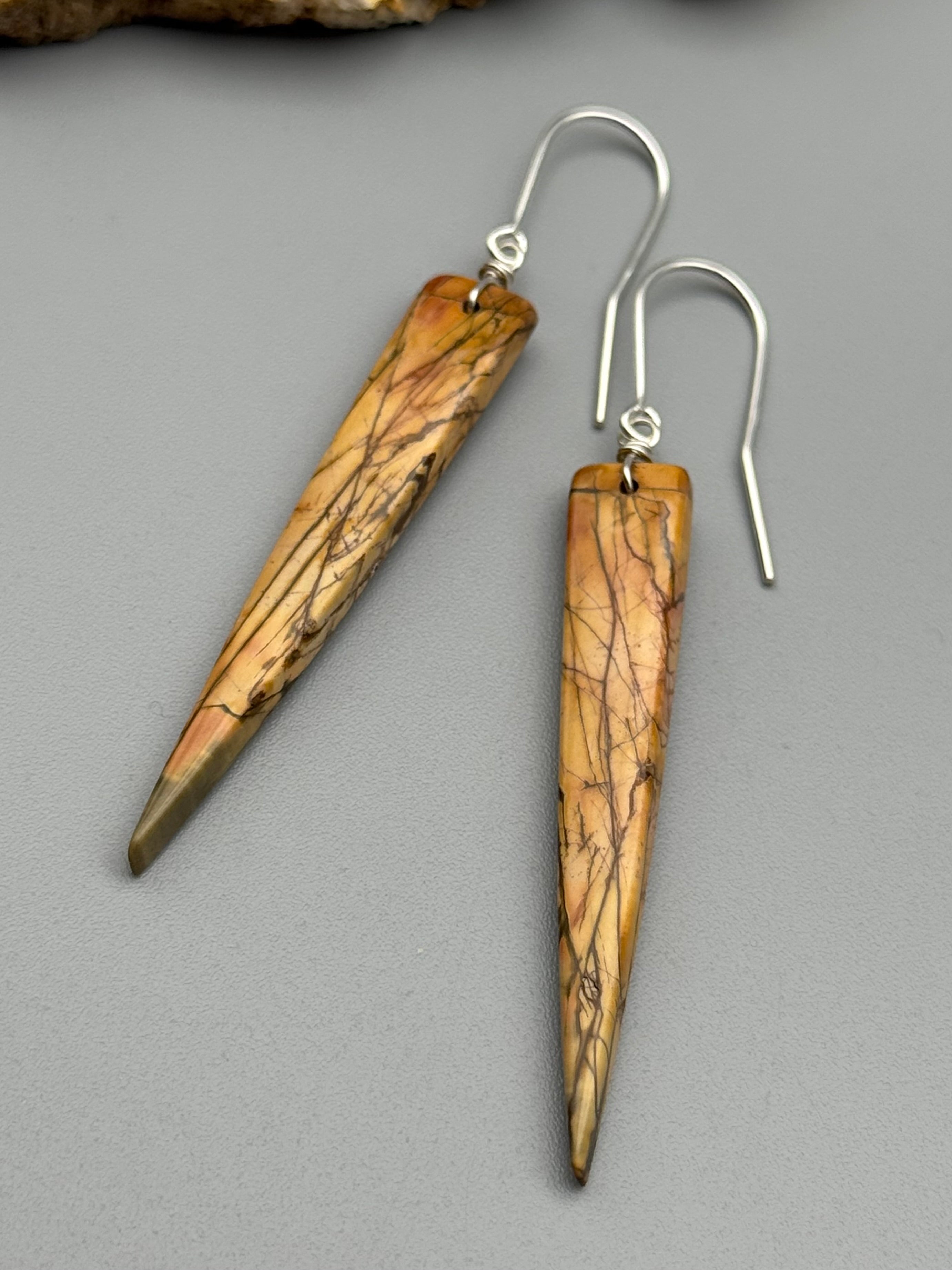 •STRAY• red creek jasper fang + silver earrings