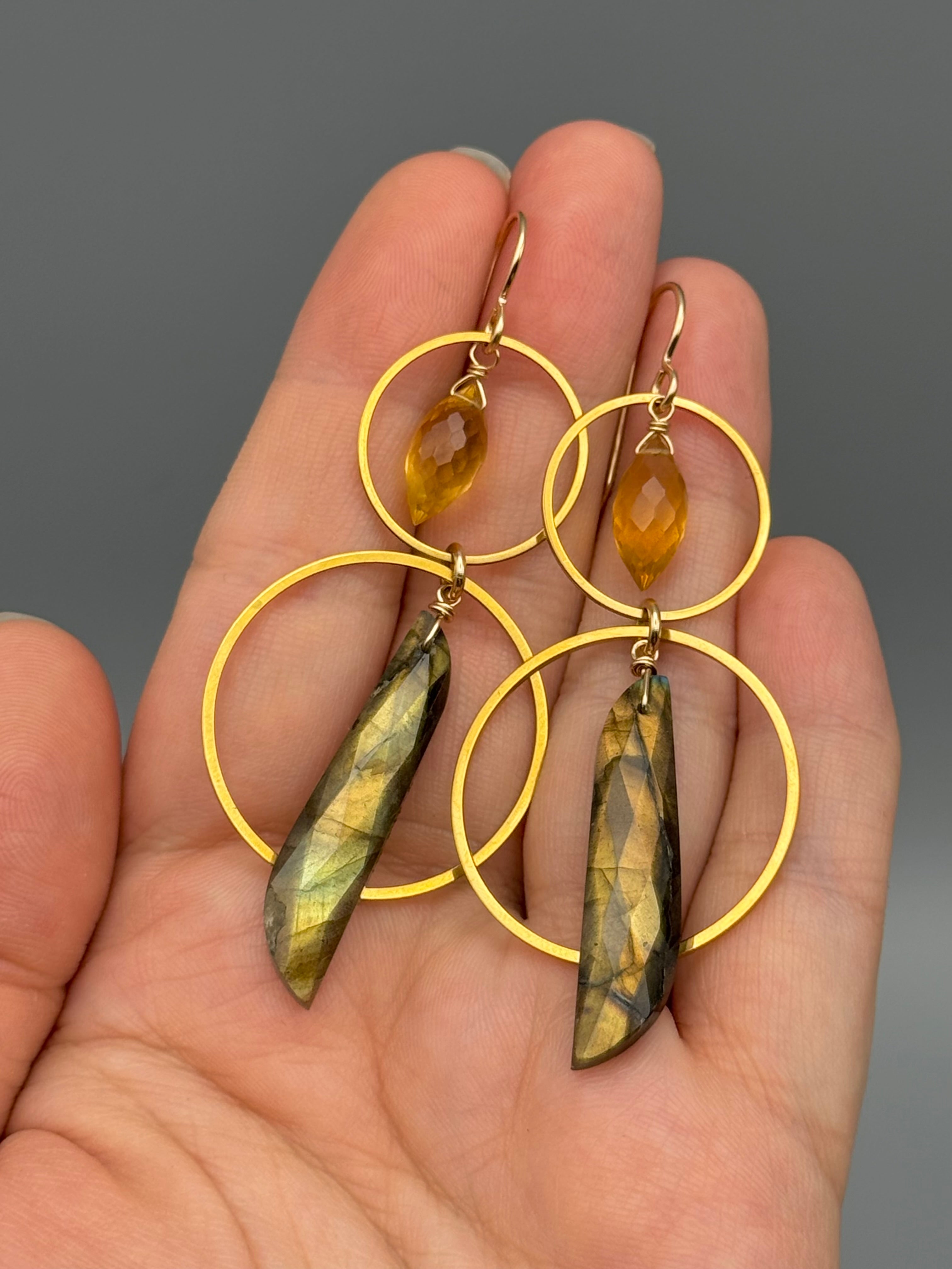 •EQUA-ORBIT• citrine + labradorite gold earrings