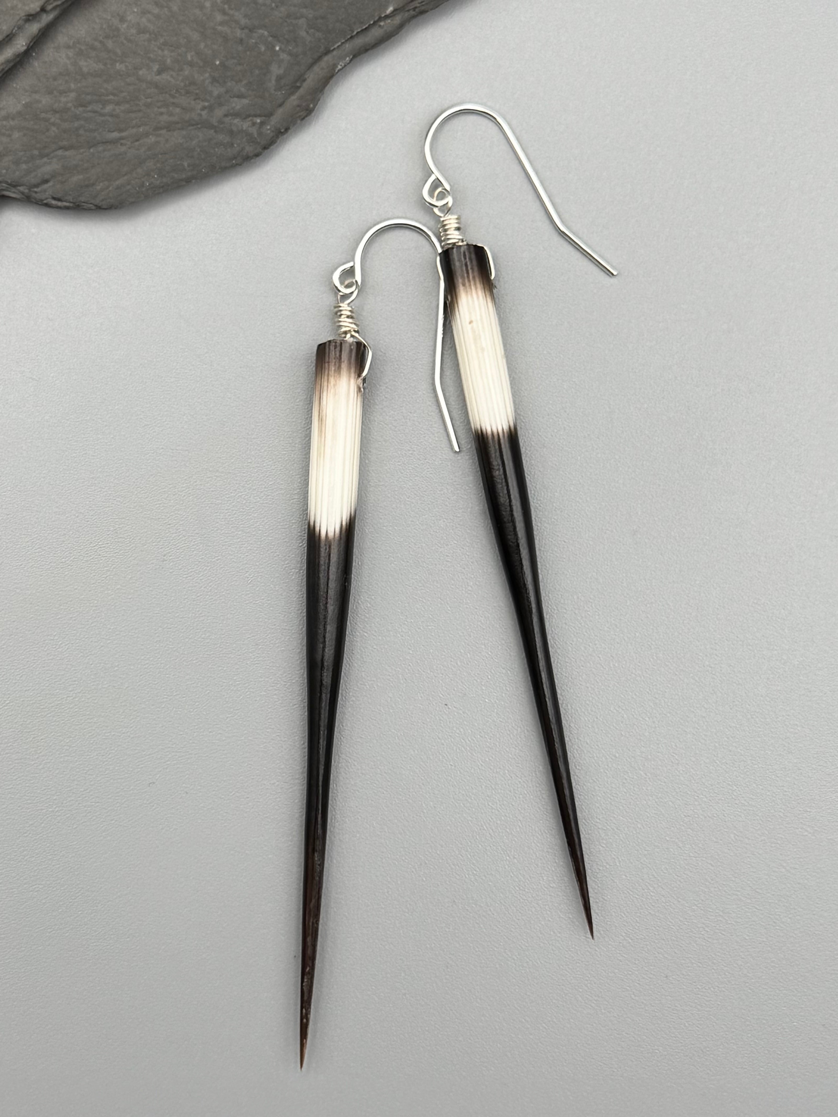 •SIMPLE• porcupine quill + silver earrings