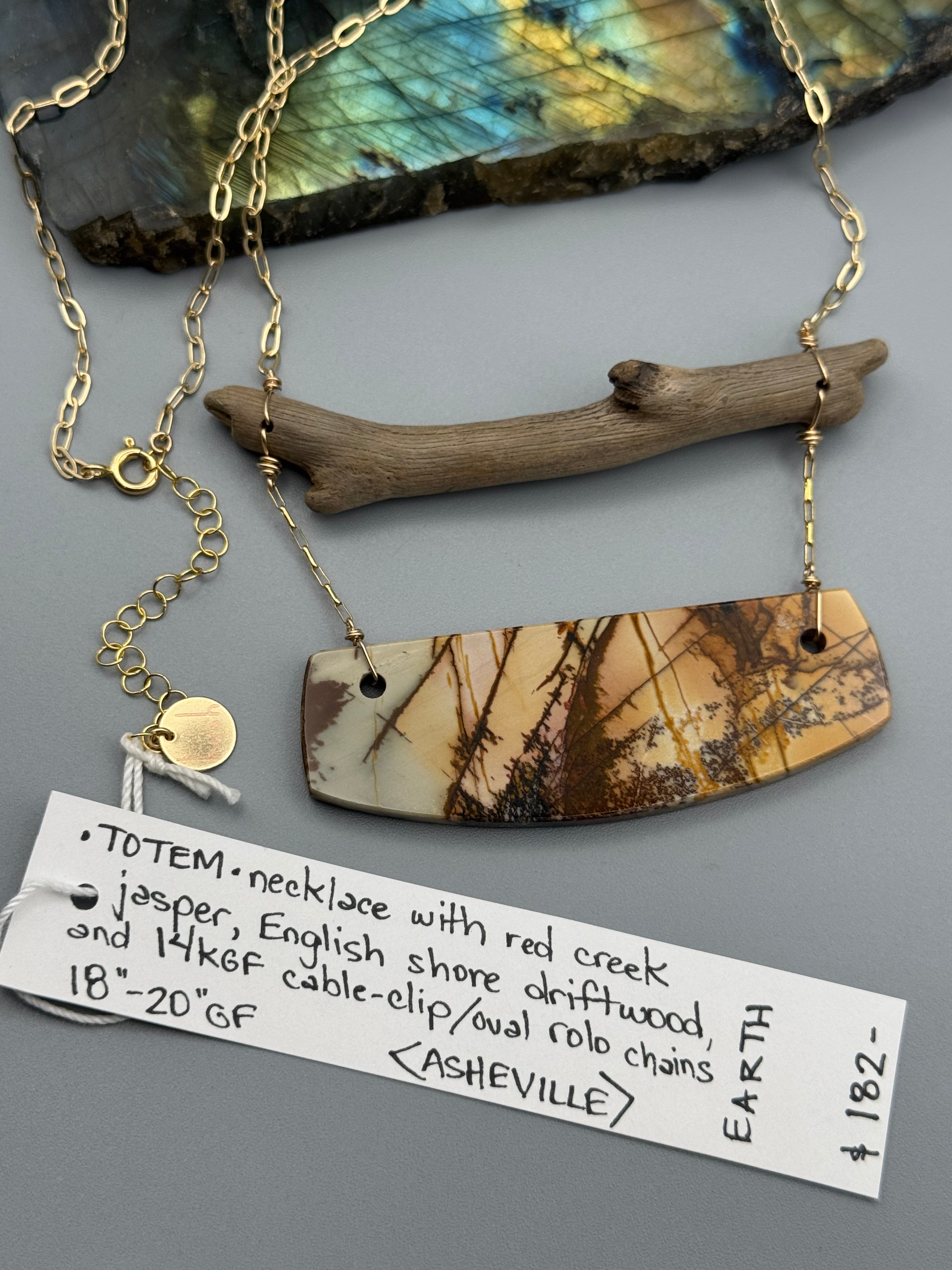 •TOTEM• red creek jasper + gold necklace (16"-18" long)