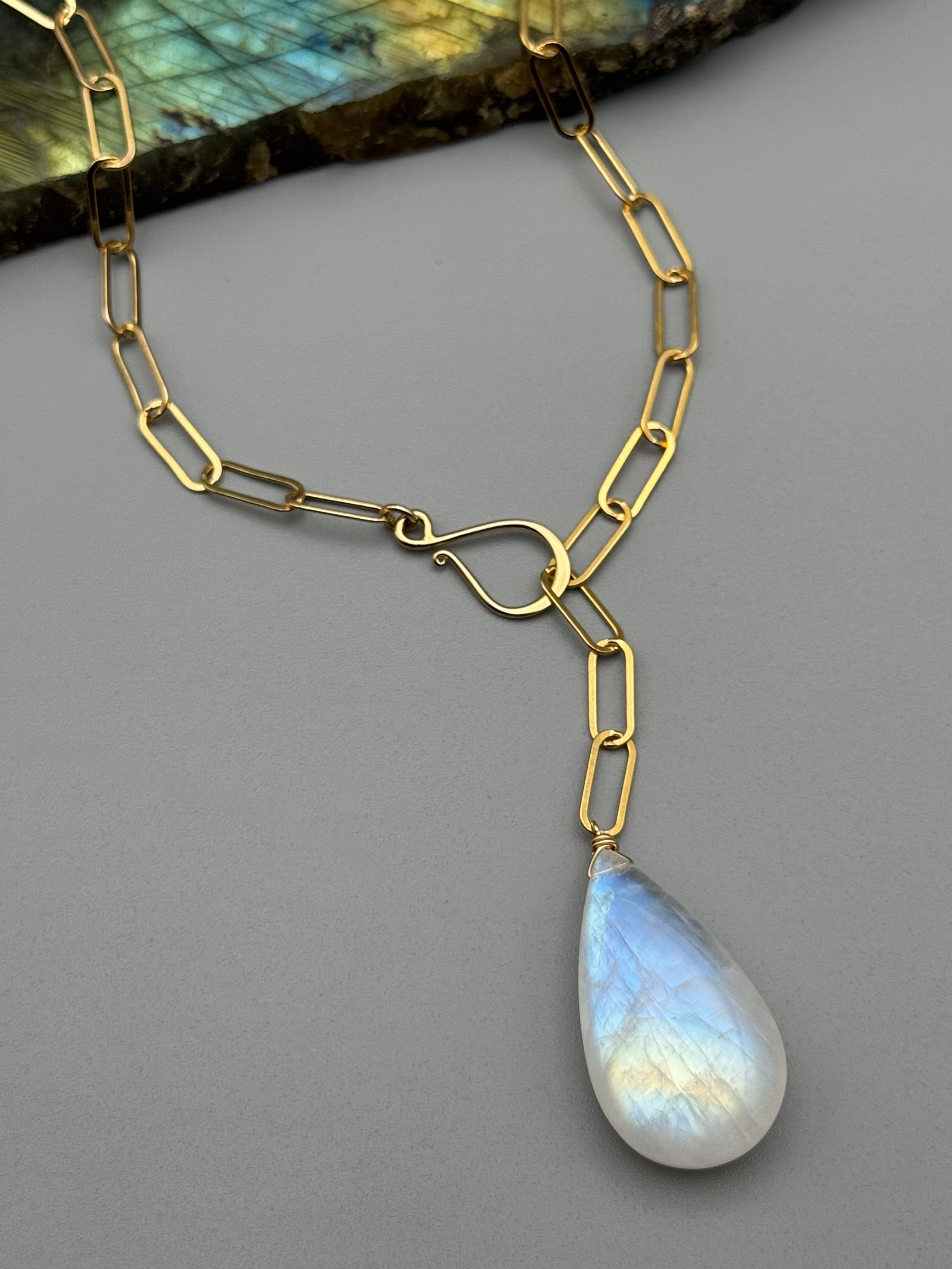 •LINKED• rainbow moonstone + gold necklace (ADJ to 19")