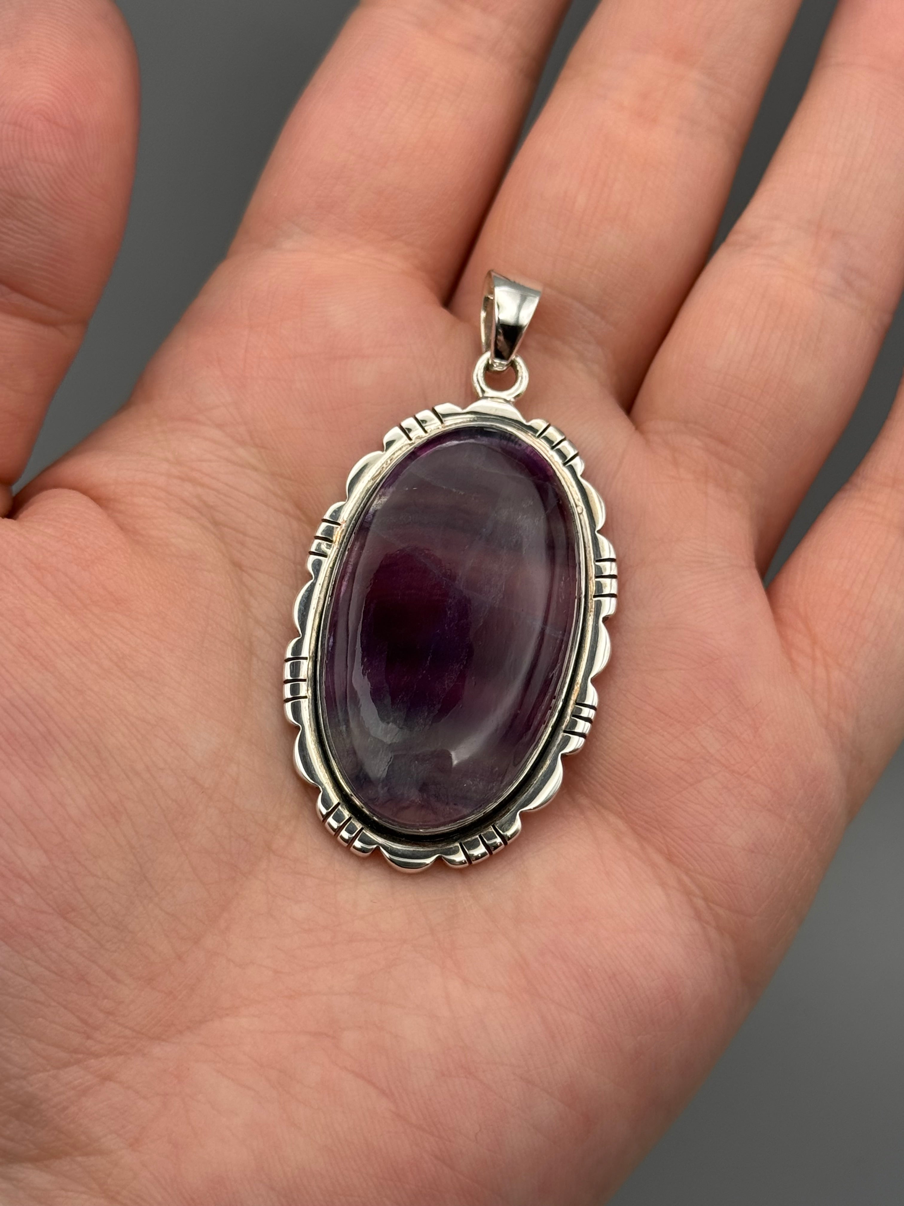 •FLUORITE - OVAL FRAME 3• sterling silver pendant