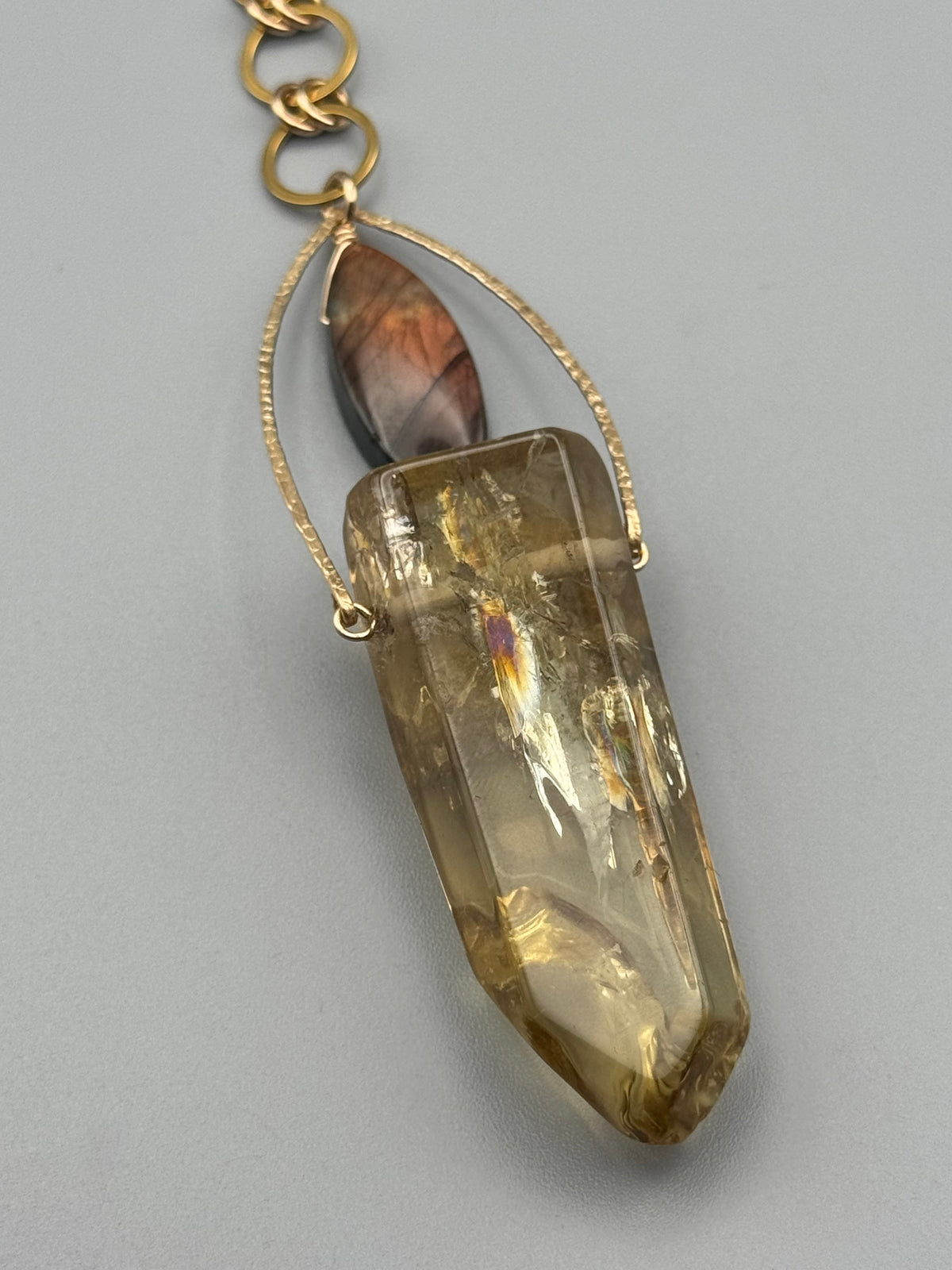 •AEON• labradorite + brazilian quartz gold necklace (26"-28" long)