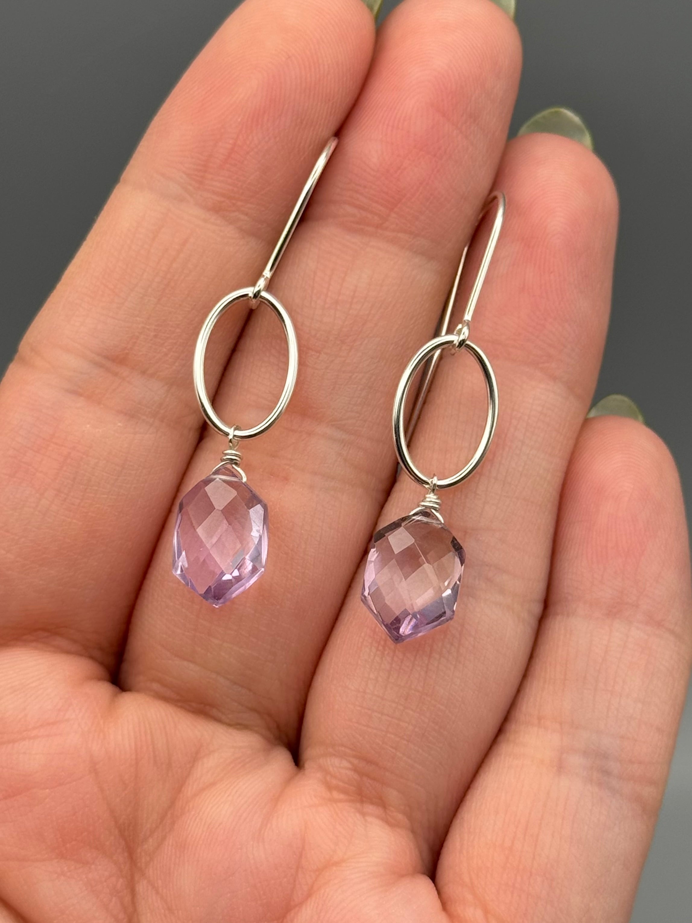 •IO• faceted amethyst hex + silver earrings
