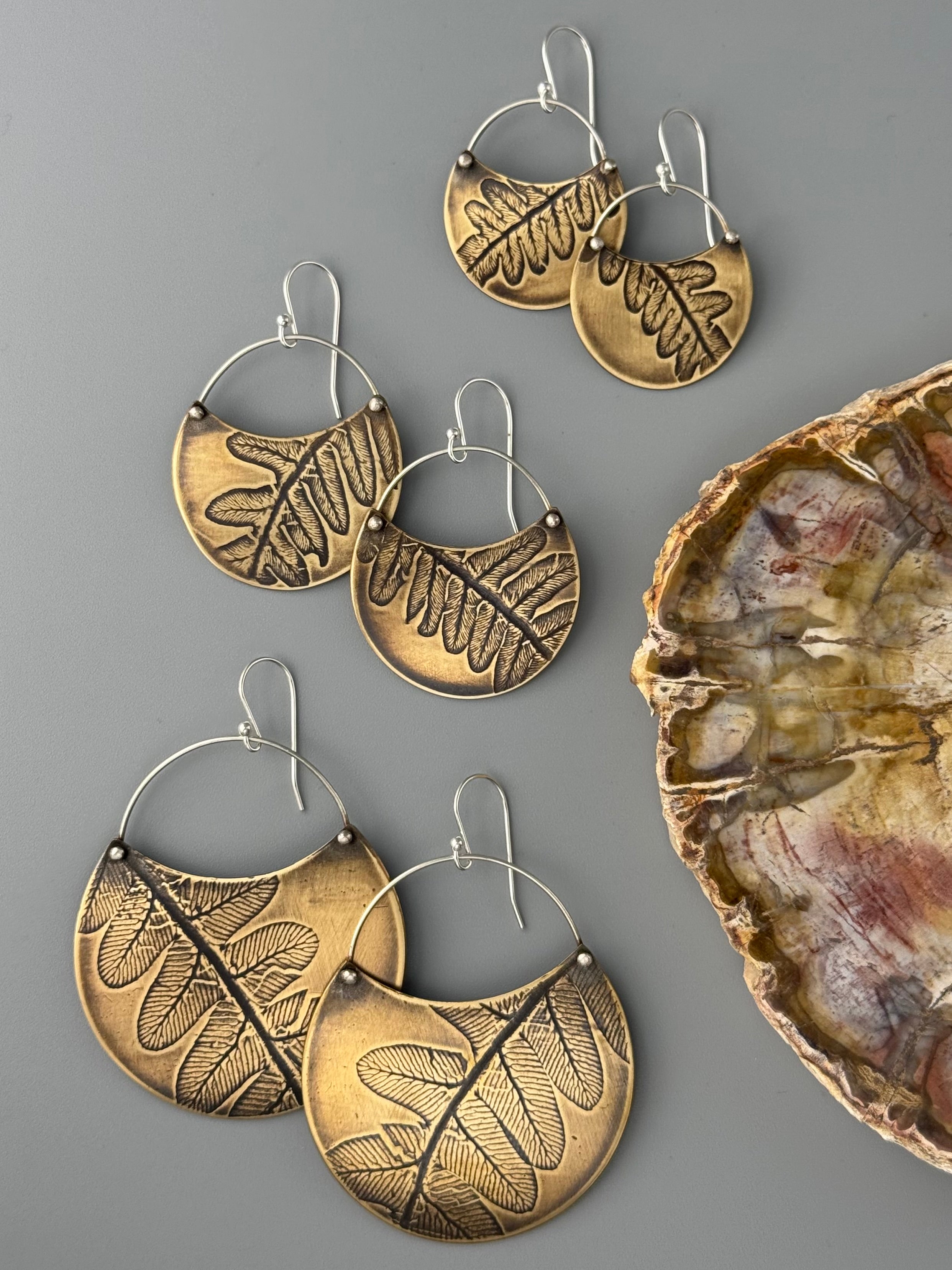 •FERN CRESCENT• mixed metal dangle earrings