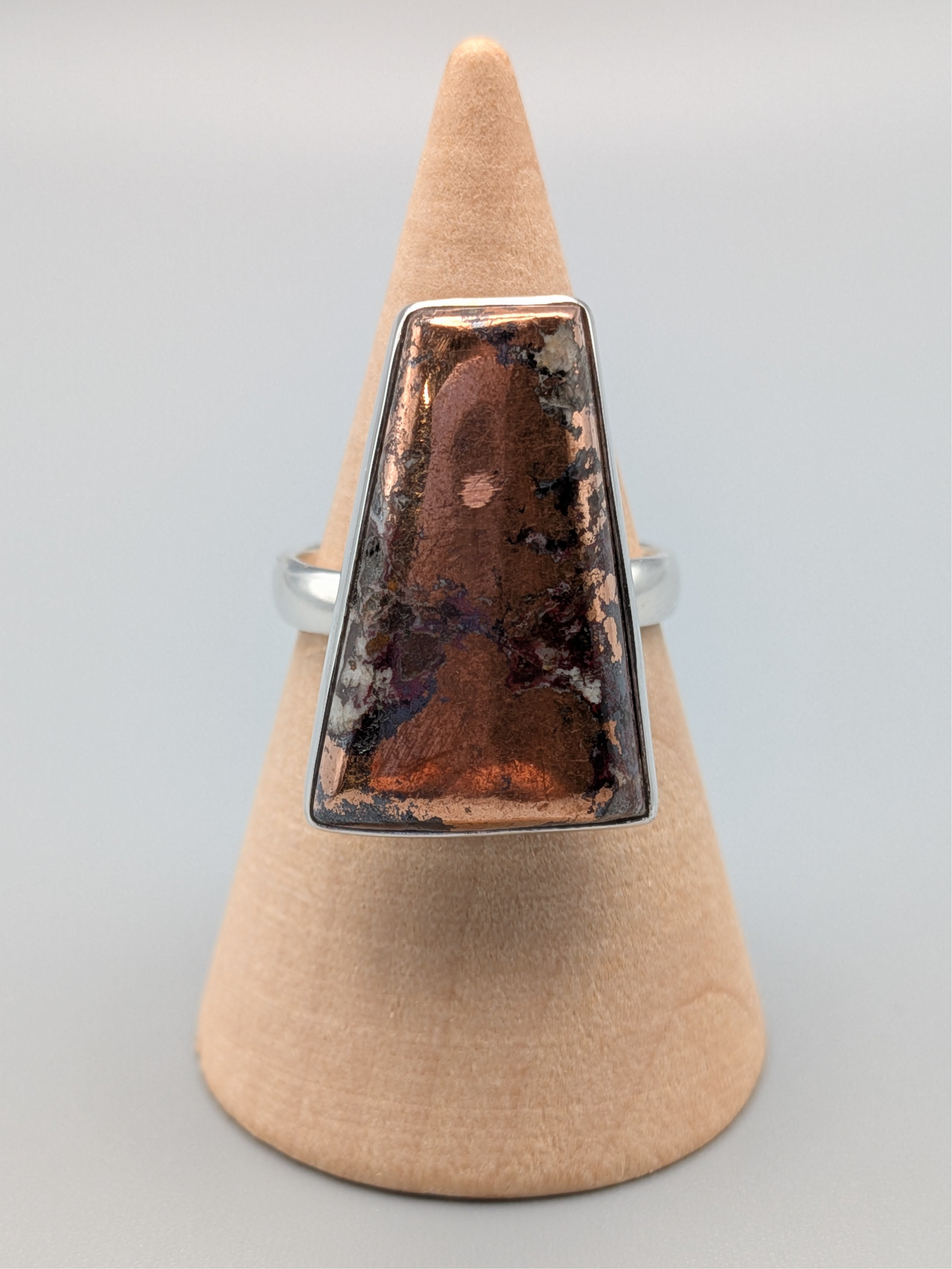 •COPPER IN MATRIX - PORTAL• simple bezel silver ring (size 8)
