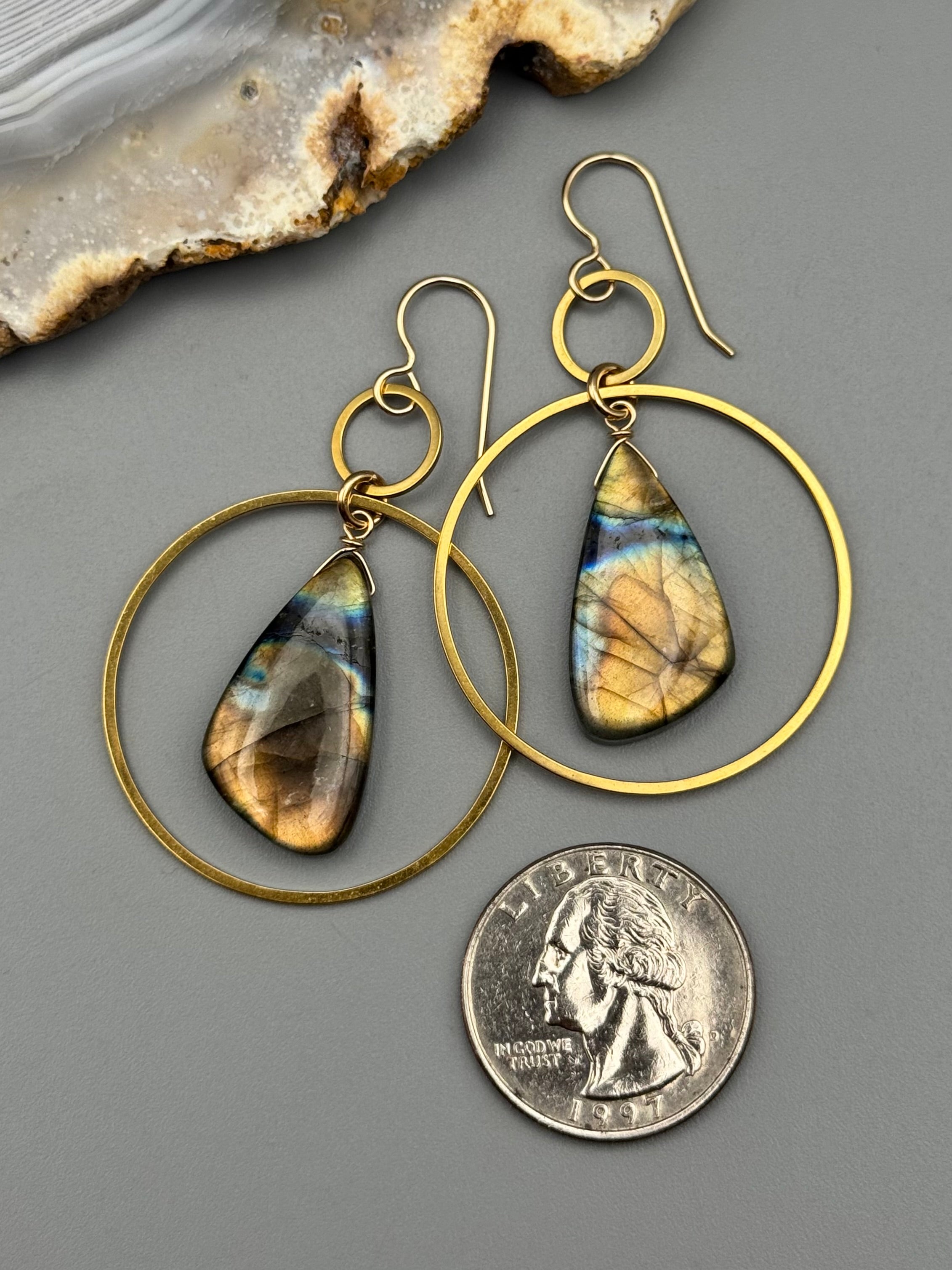 •EQUA-LUNA• golden labradorite wing +gold earrings