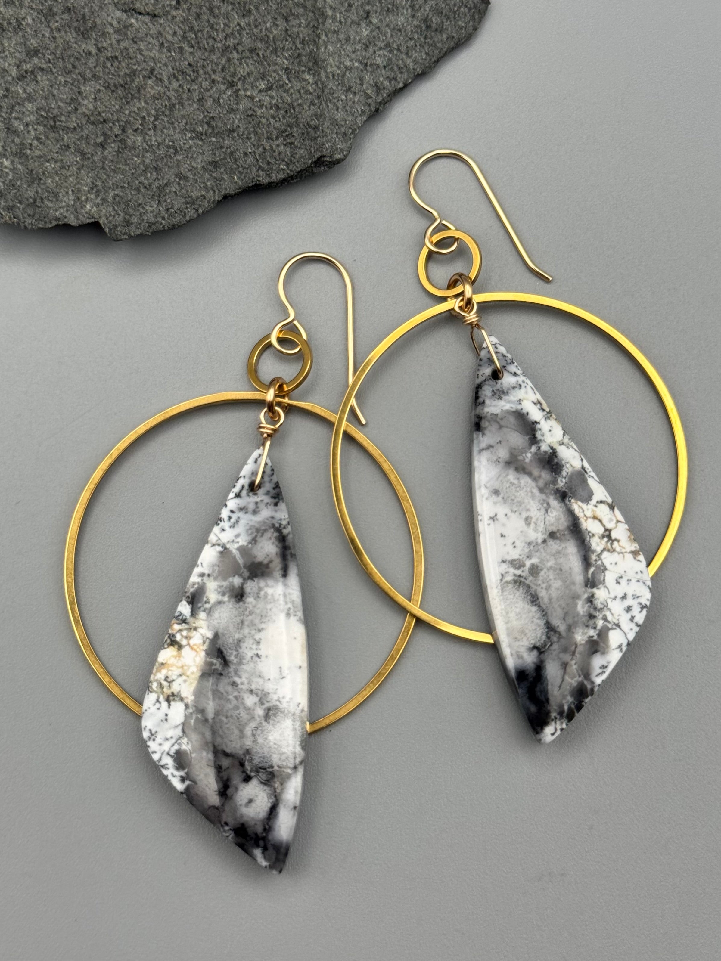 •EQUA-ORBIT• dendritic opal wing + gold earrings