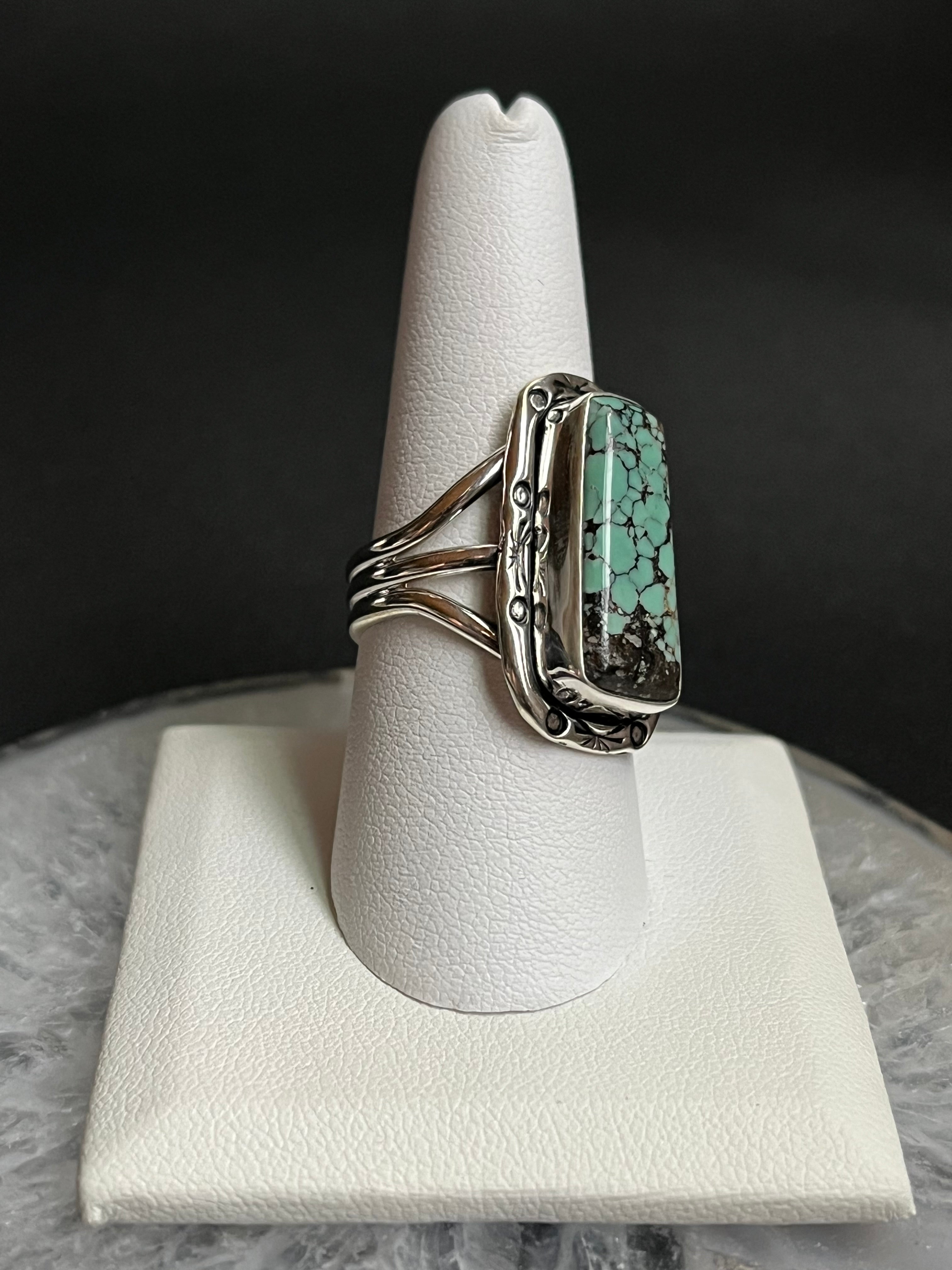 •CHINESE TURQUOISE• Navajo silver ring - size 9