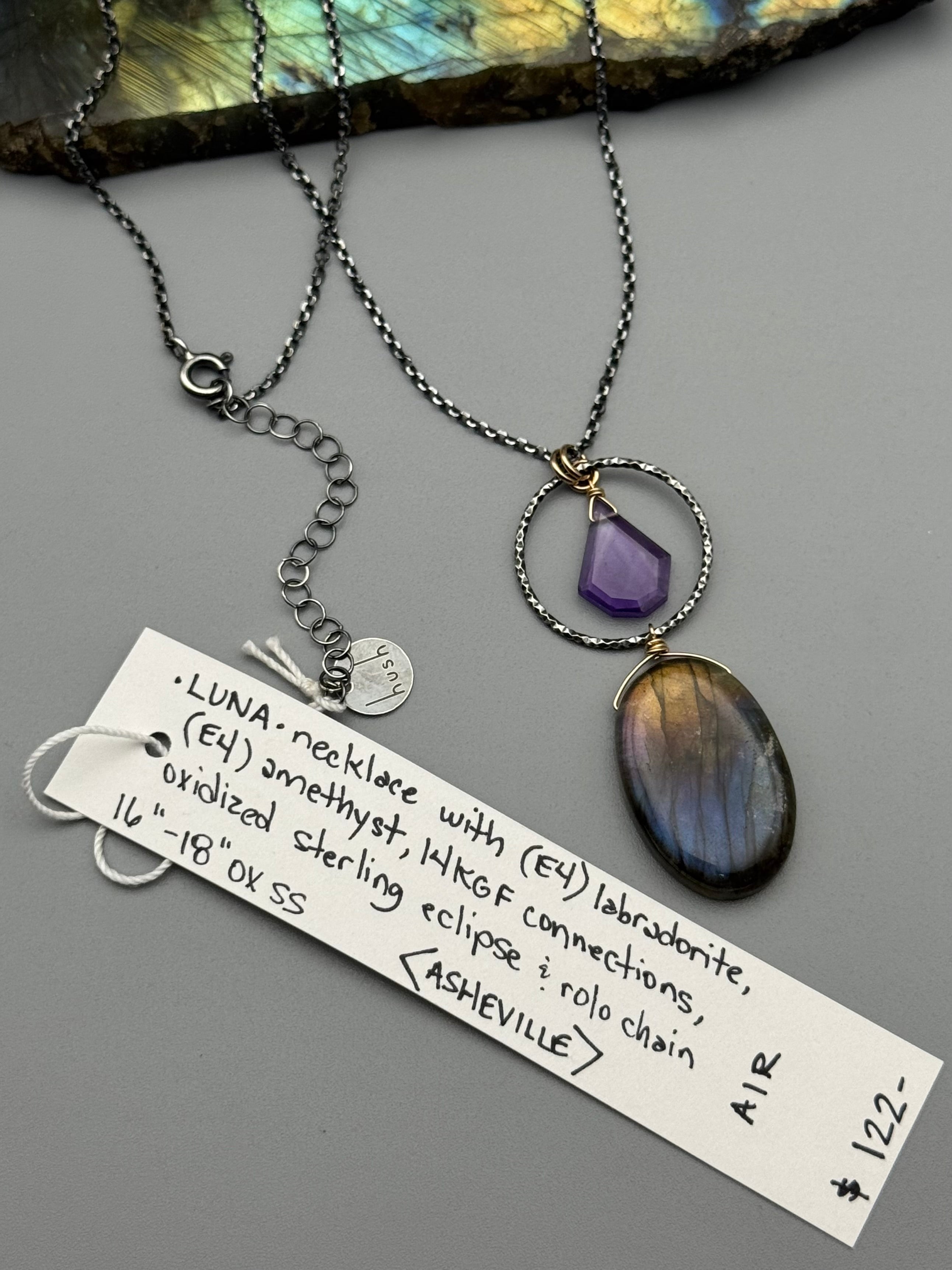 •LUNA• amethyst + labradorite mixed metal necklace (16"-18" long)