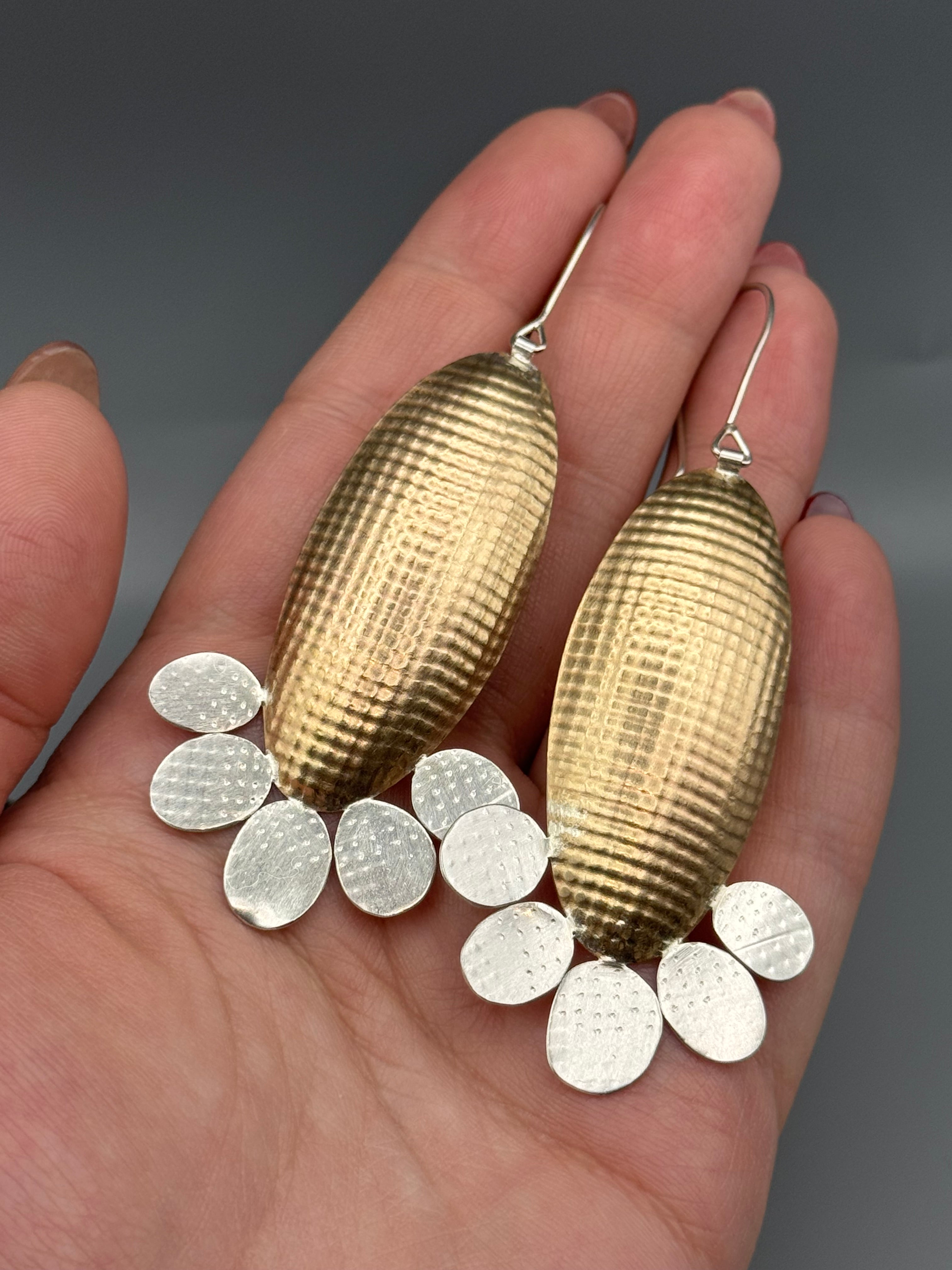 •TEXTURED BLOOM• mixed metal dangle earrings