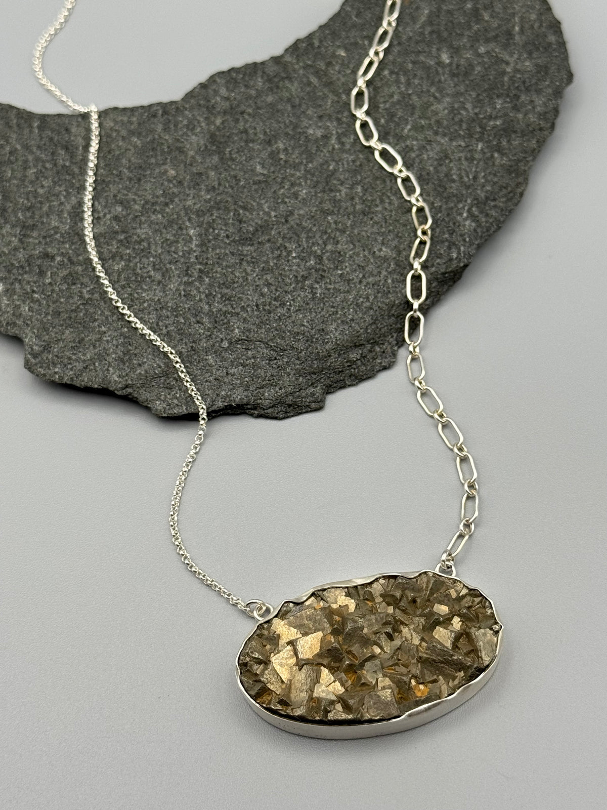 •MOD FLORA• pyrite + silver necklace (adj to 18.5" long)