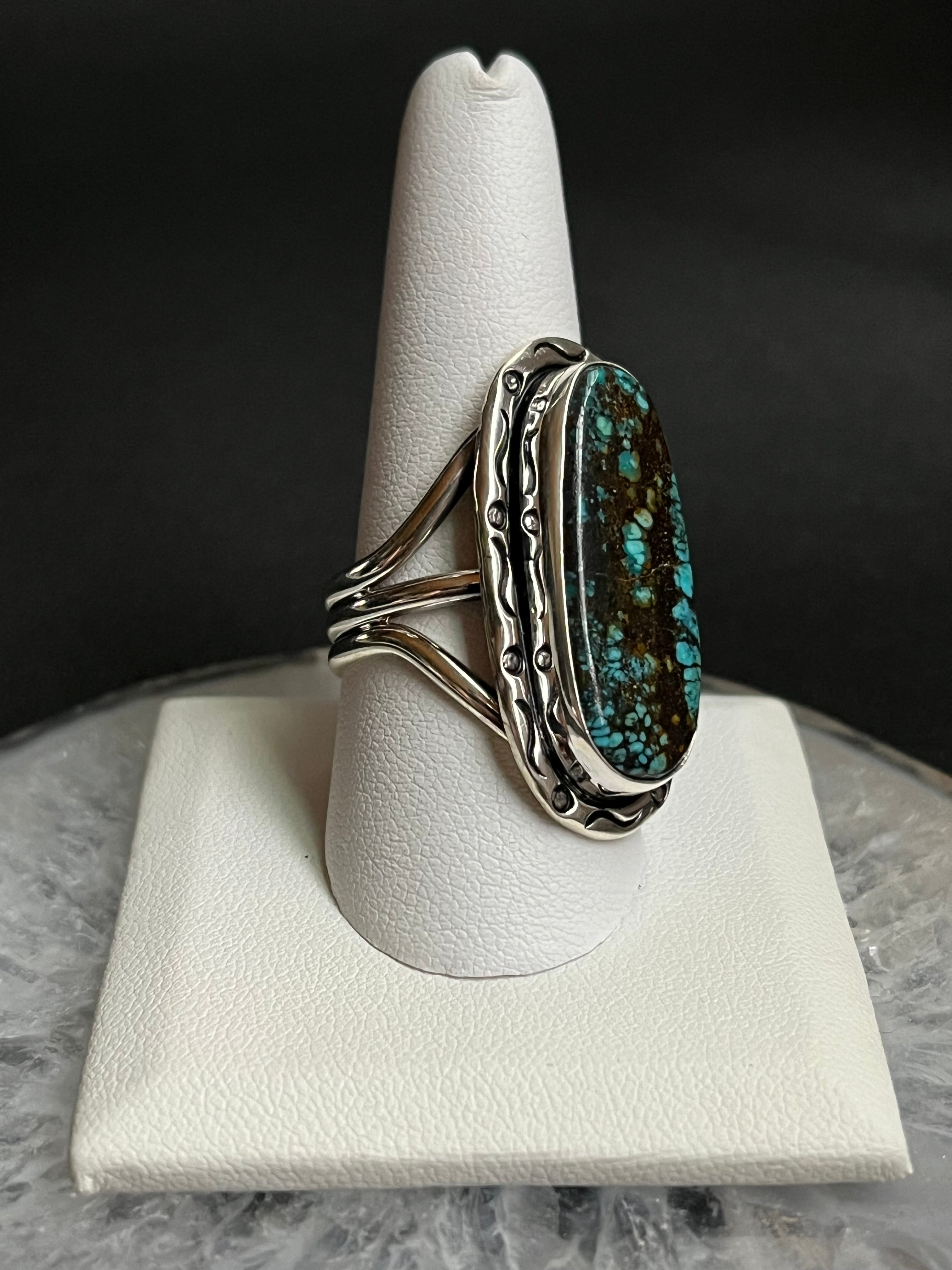 •CHINESE TURQUOISE• Navajo silver ring - size 10.5