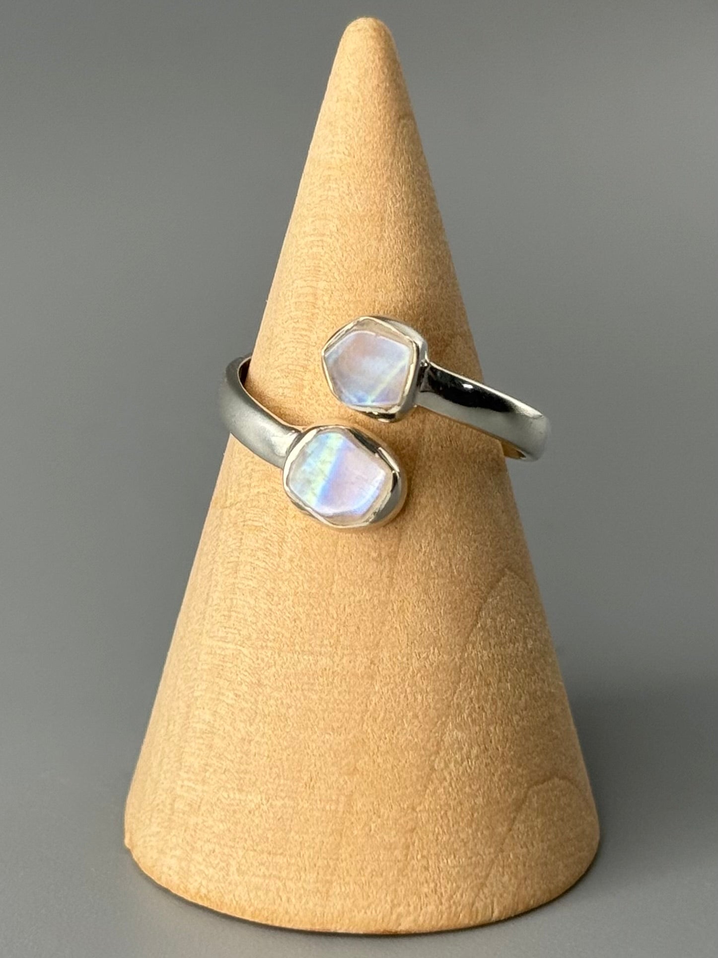 •RAINBOW MOONSTONE - LIL' FREEFORMS• adjustable silver ring