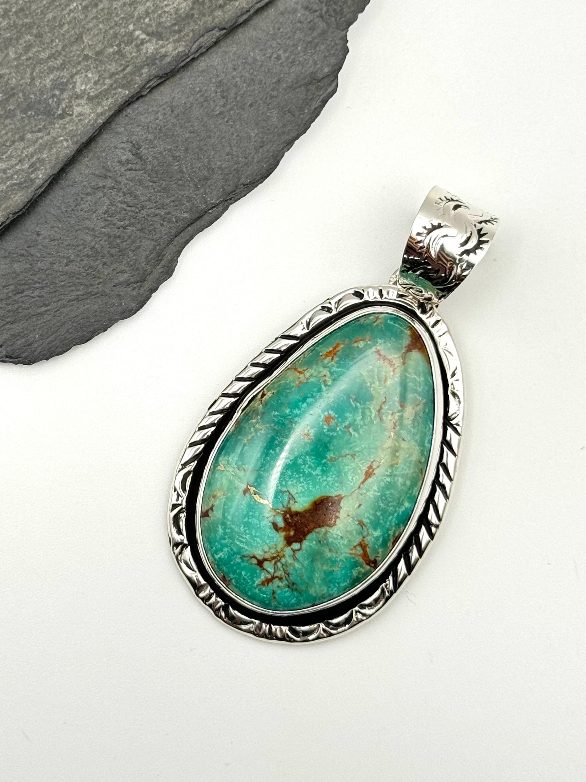 •KINGMAN TURQUOISE - 1• Navajo silver pendant