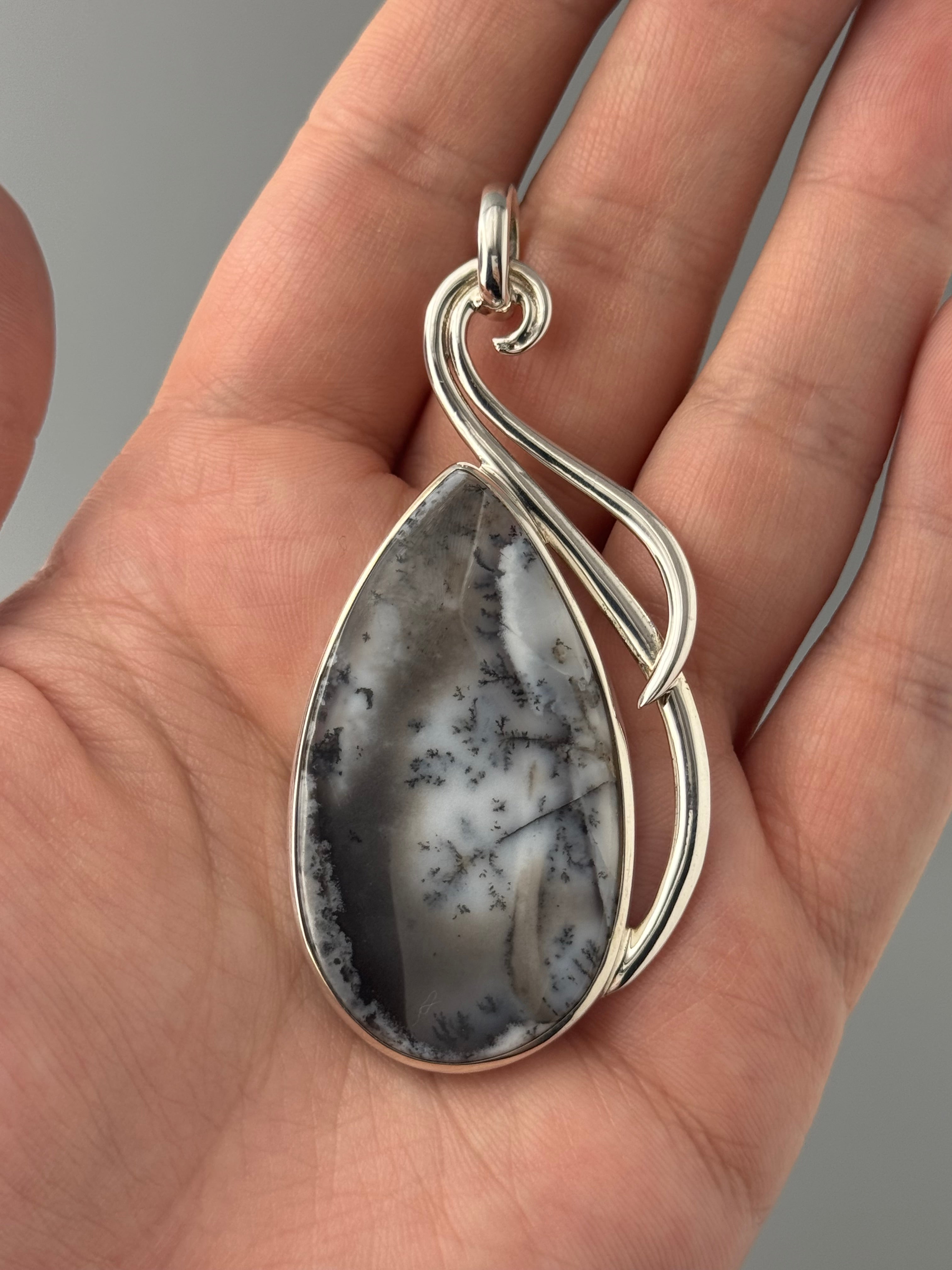 •DENDRITIC OPAL TEAR - FLOURISH• sterling silver pendant