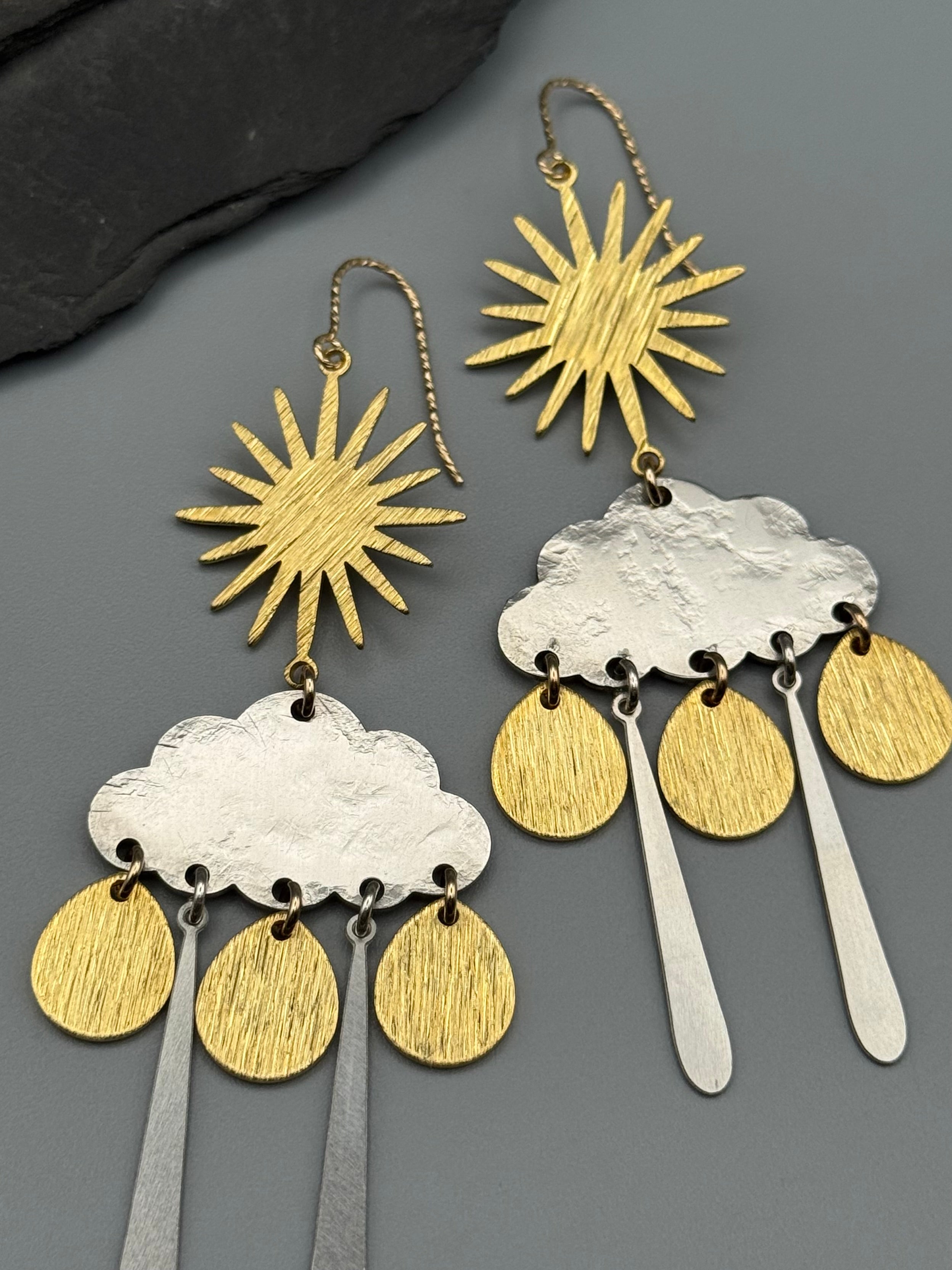 •SUN STORM• mixed metal dangle earrings