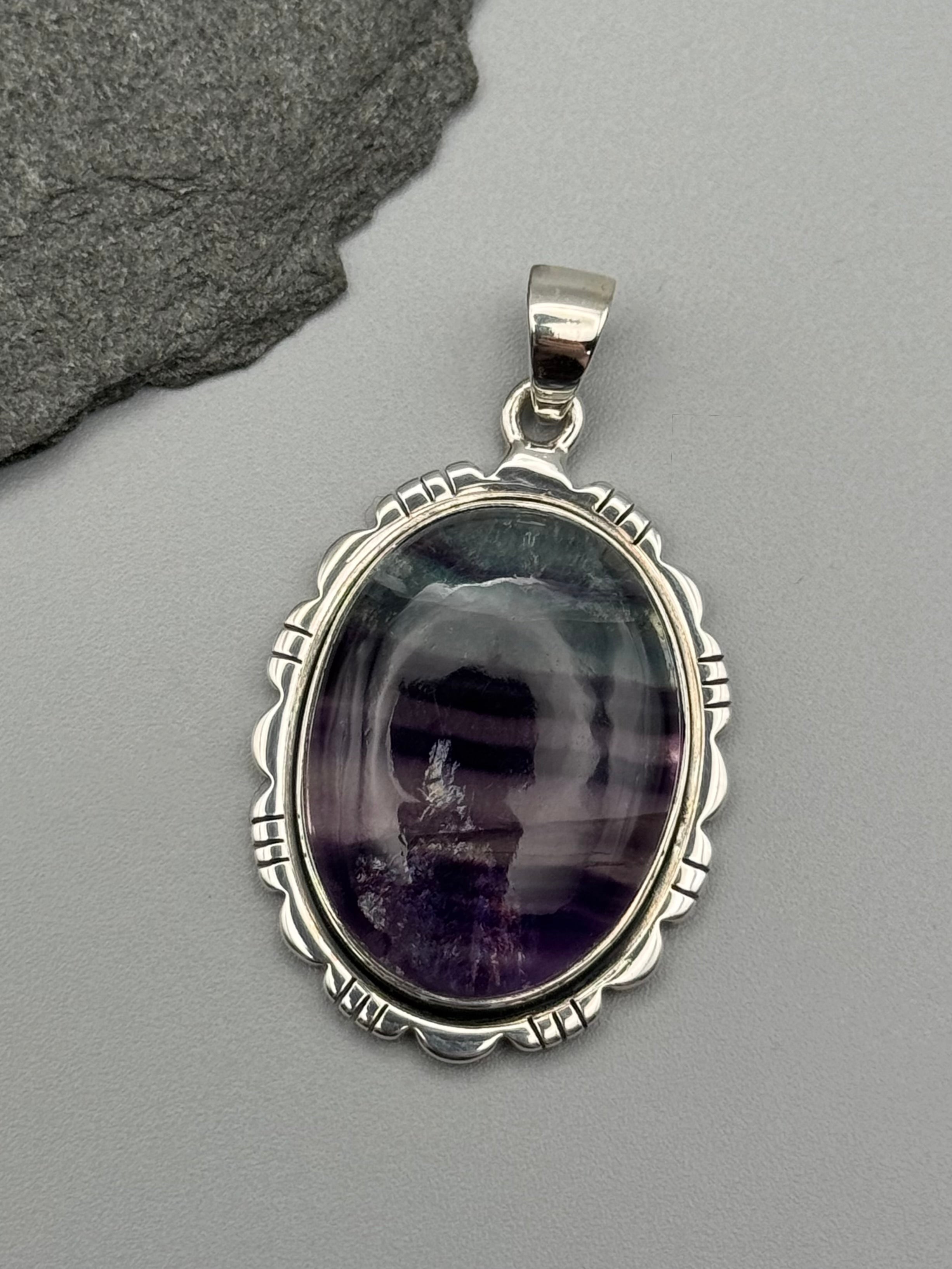 •FLUORITE - OVAL FRAME 2• sterling silver pendant