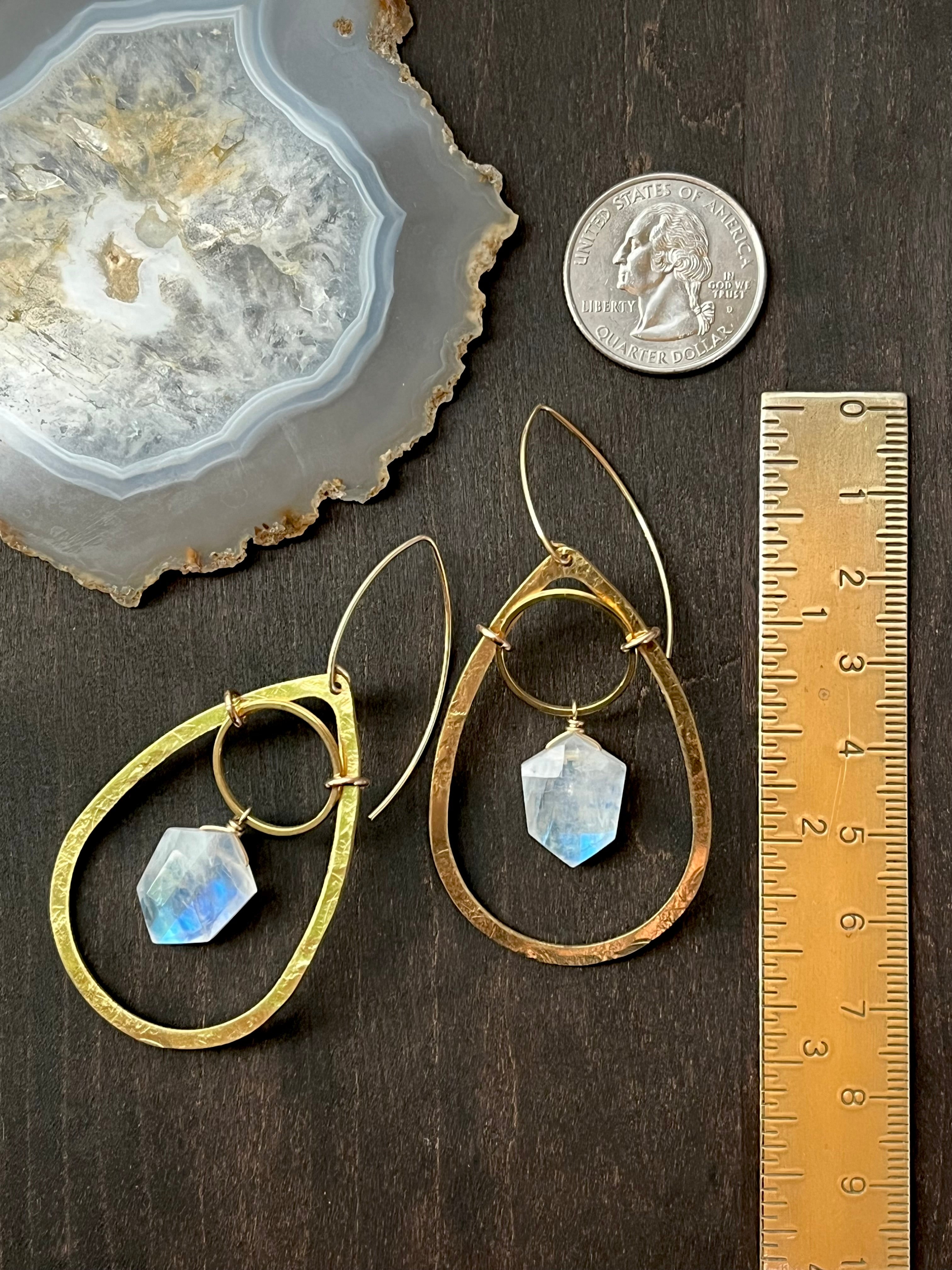 •SUSPENSE• rainbow moonstone + gold dangle earrings