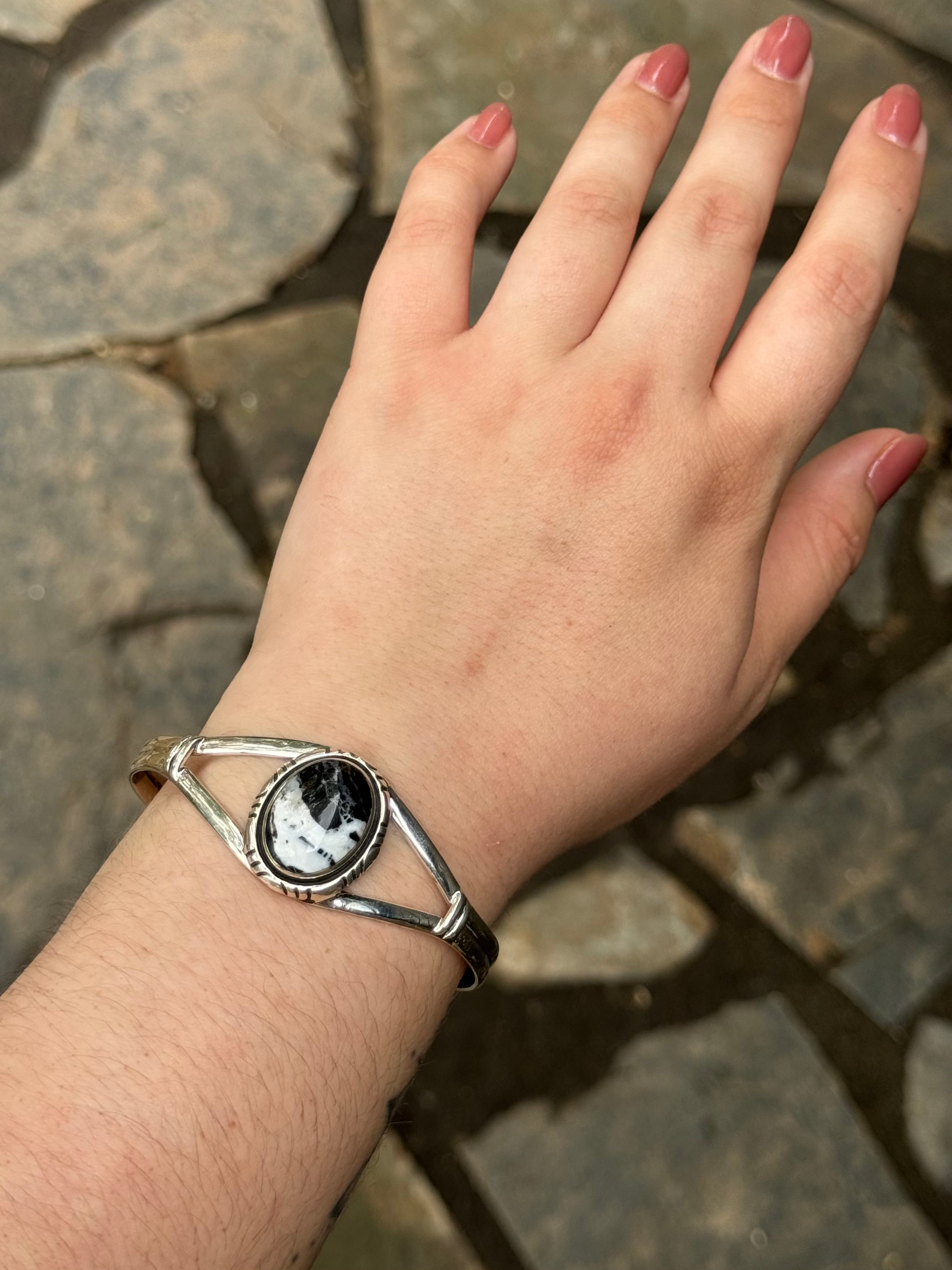 •WHITE BUFFALO• Navajo silver cuff bracelet (7.25" +/-)