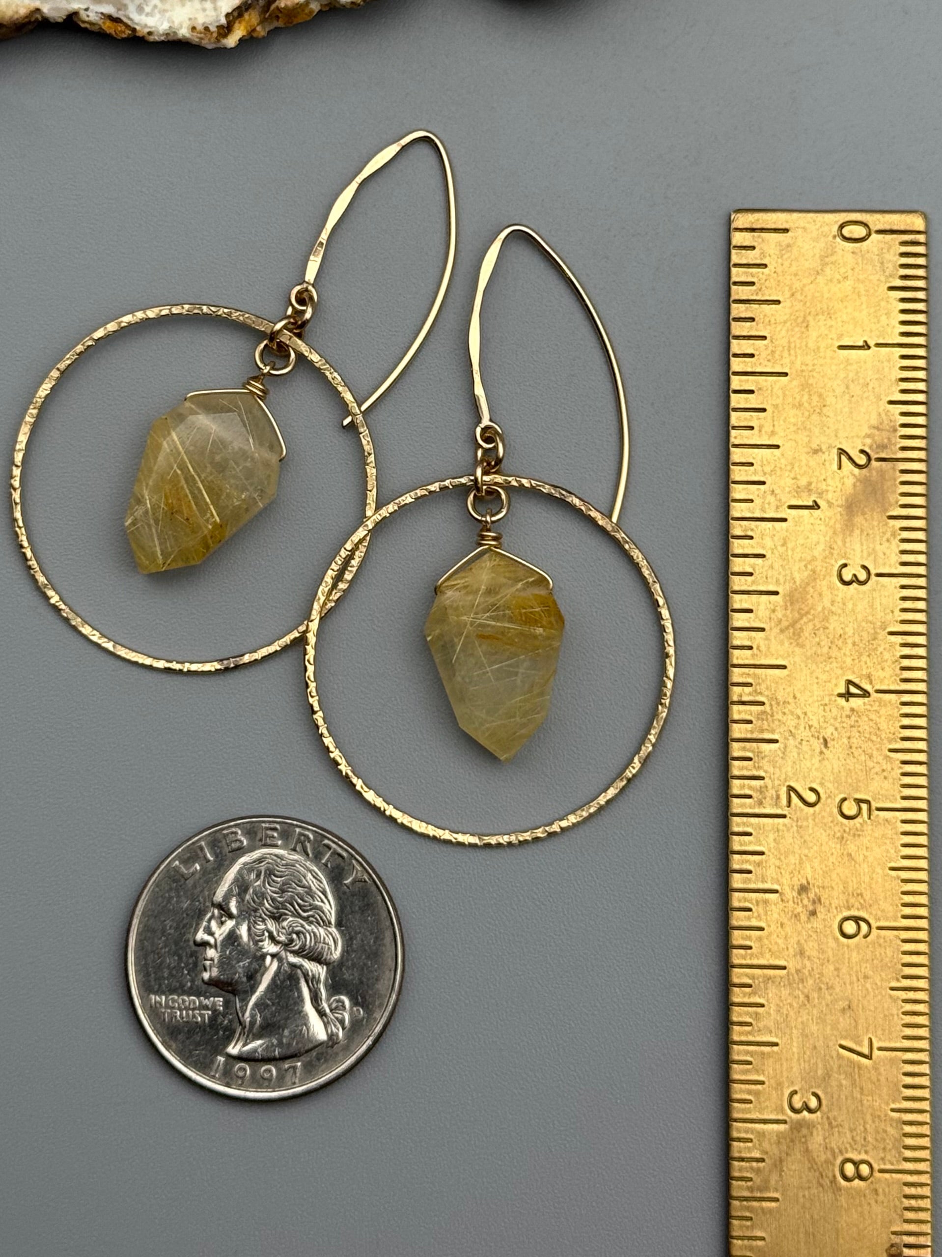 •LUNA• rutilated quartz petal + gold earrings