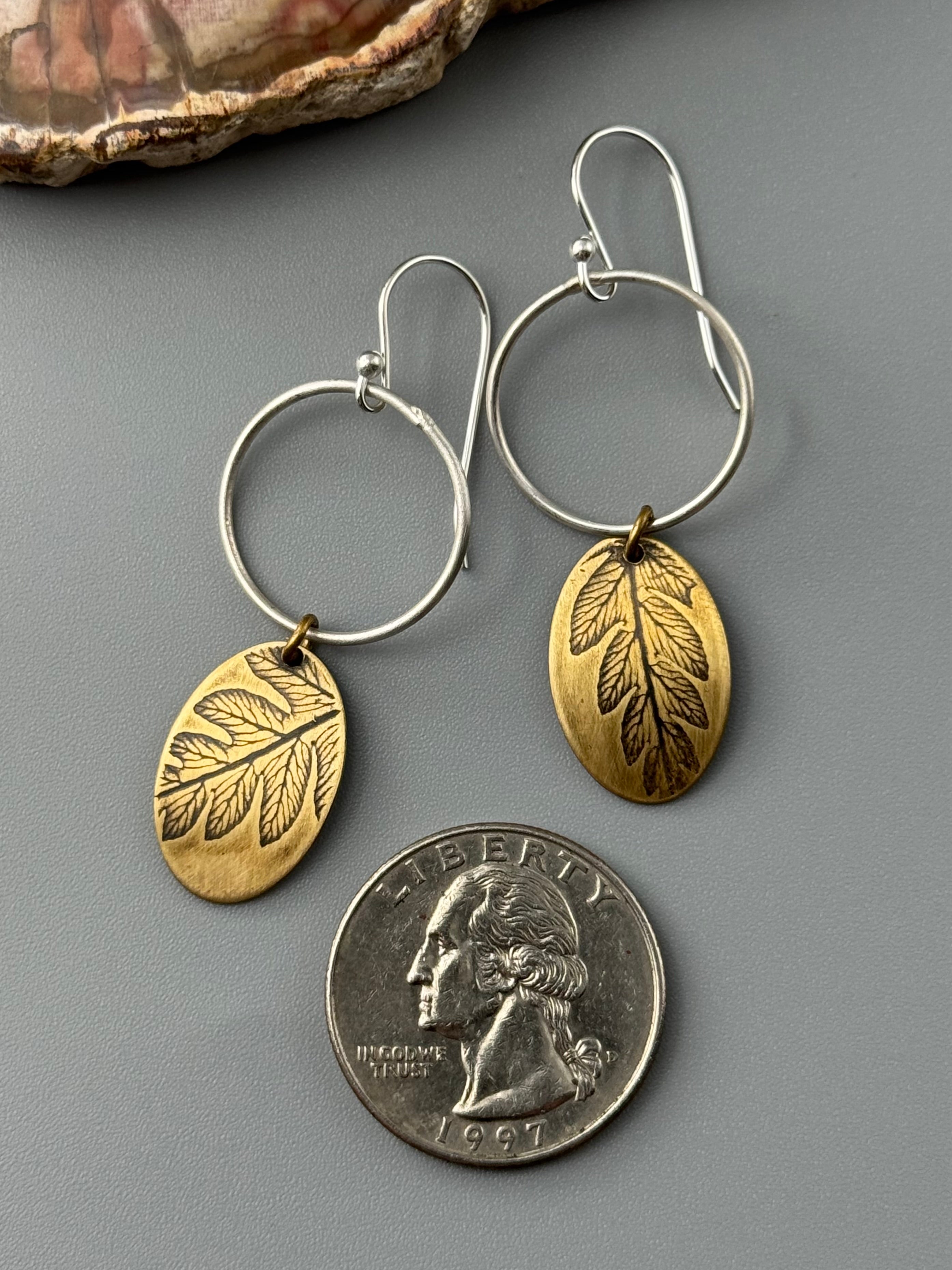 •FERN MOON• mixed metal dangle earrings