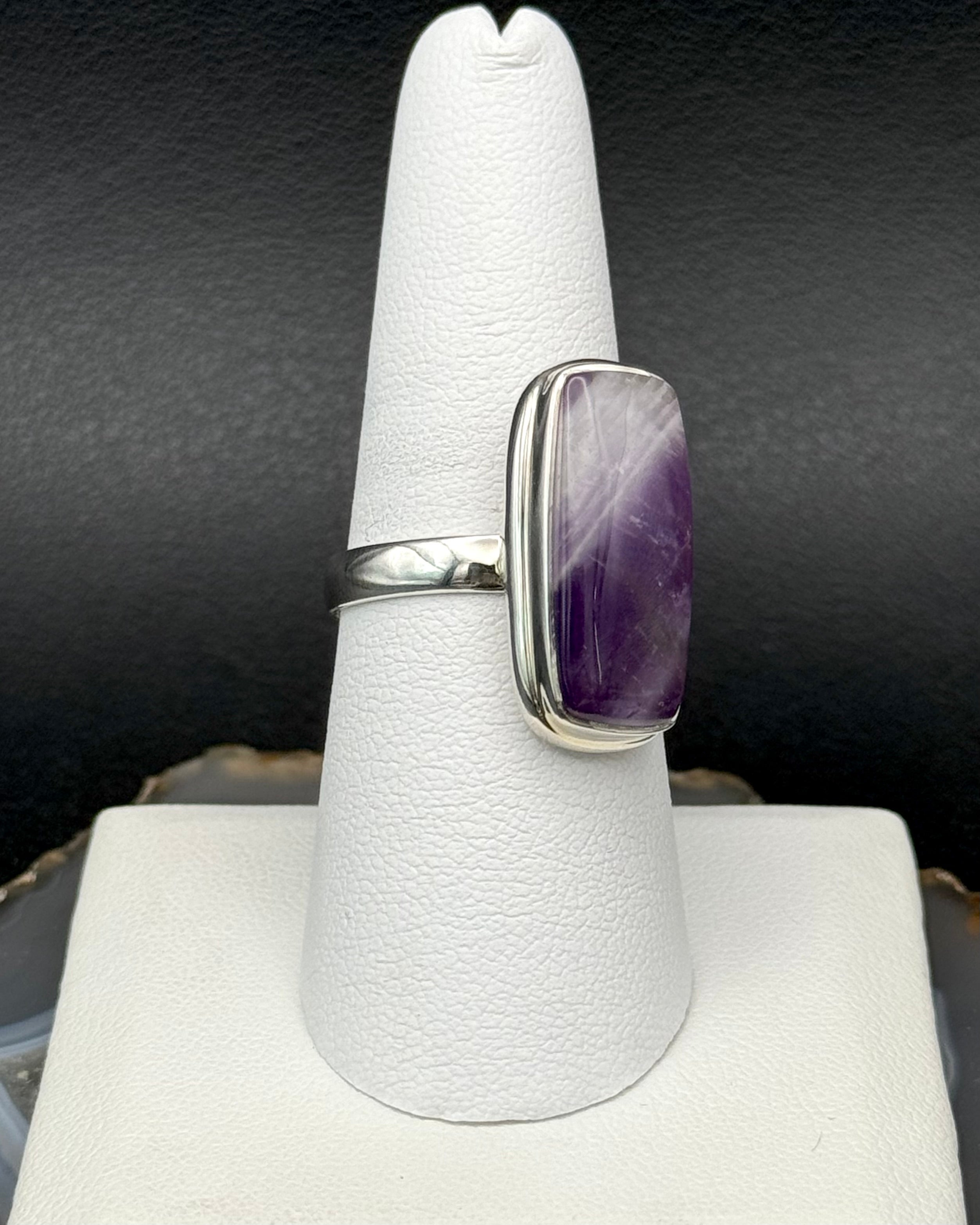 •CHEVRON AMETHYST - LARGE SOFT RECTANGLE• silver ring (size 8)