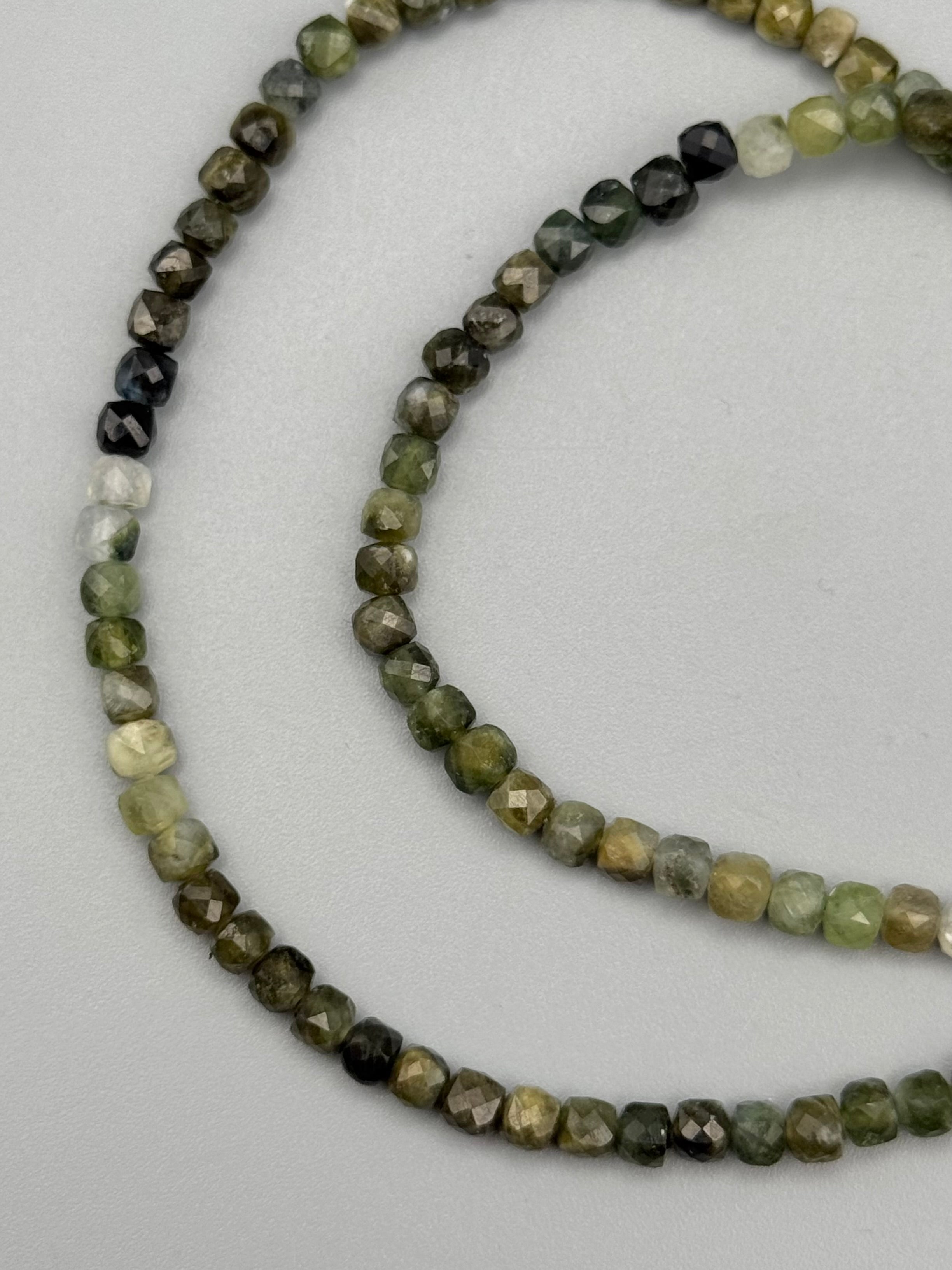 •GREEN TOURMALINE - STRAND• silver beaded necklace (24" long)