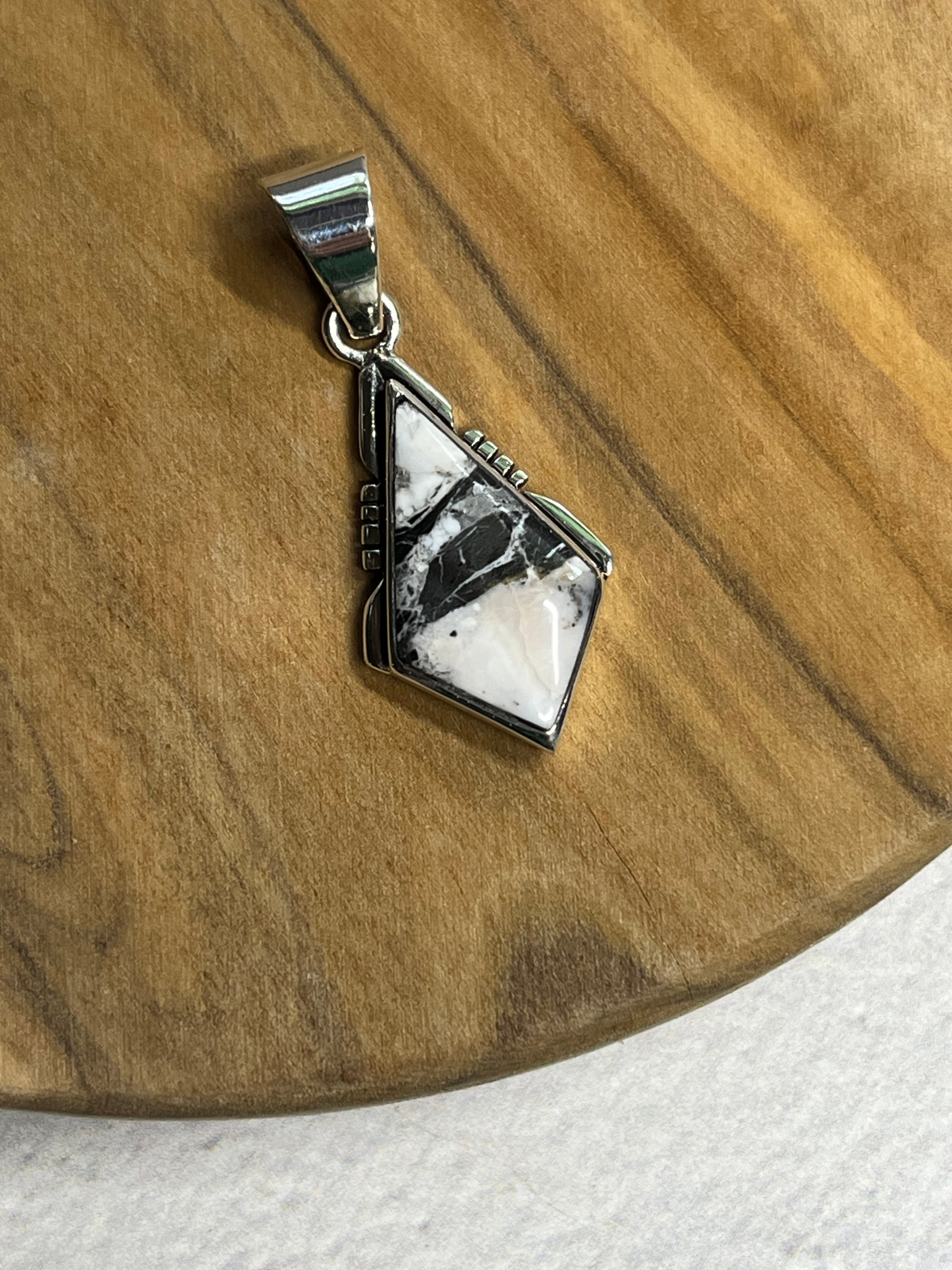 •WHITE BUFFALO TURQUOISE• Navajo silver kite pendant