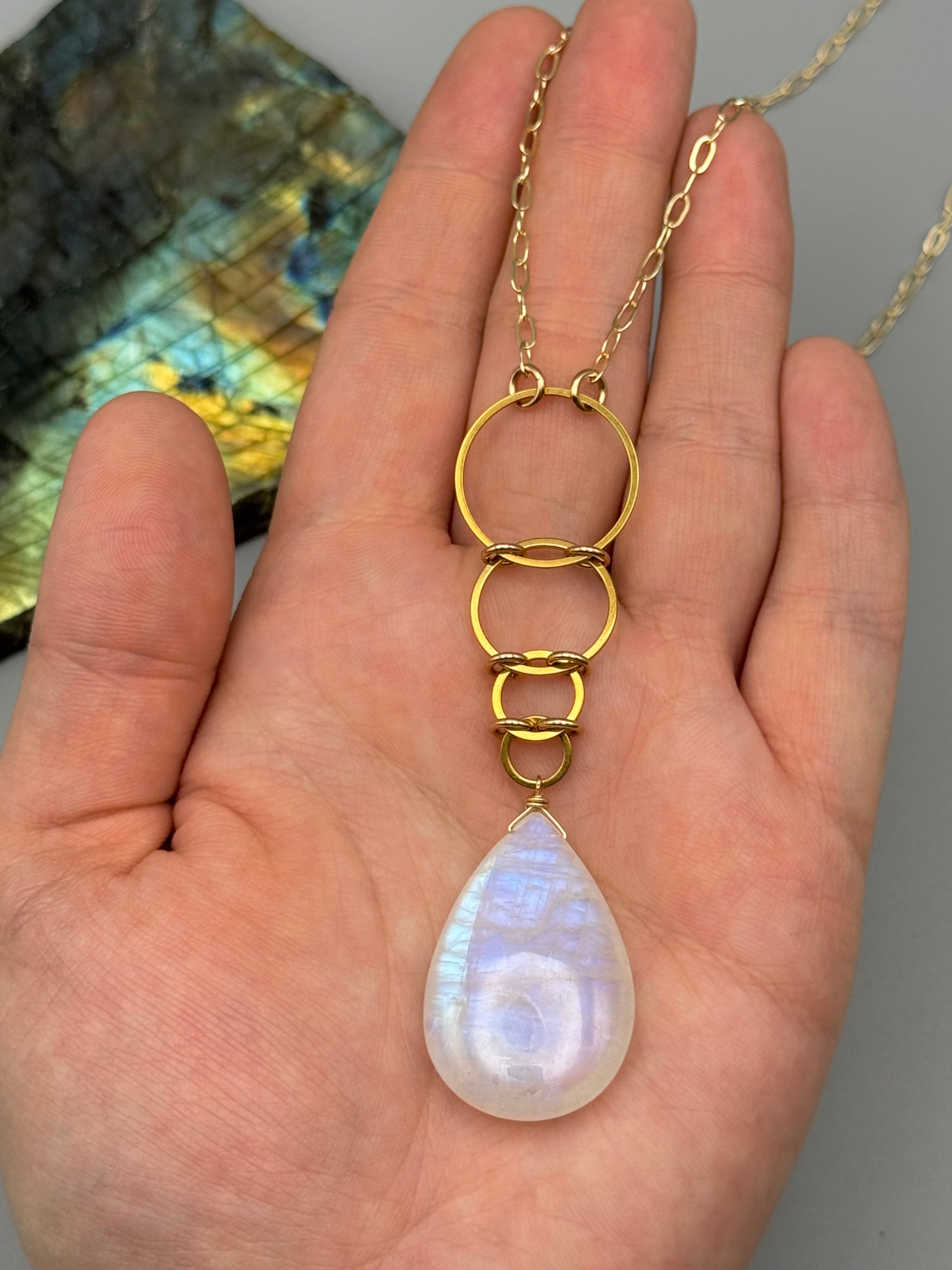 •EOWYN• rainbow moonstone + gold necklace (28"-30" long)