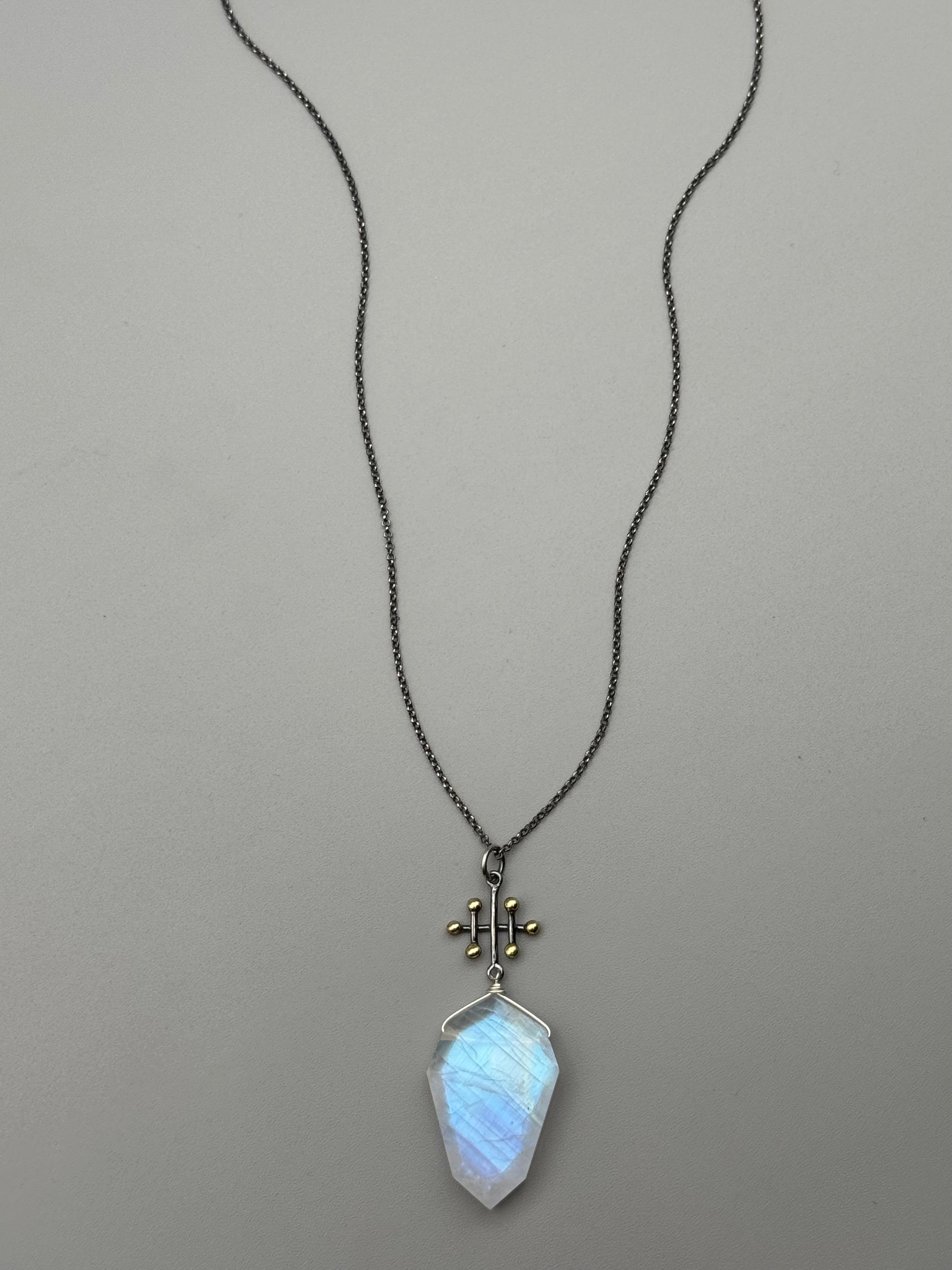 •INVOKE• rainbow moonstone + mixed metal necklace (26"-28" long)