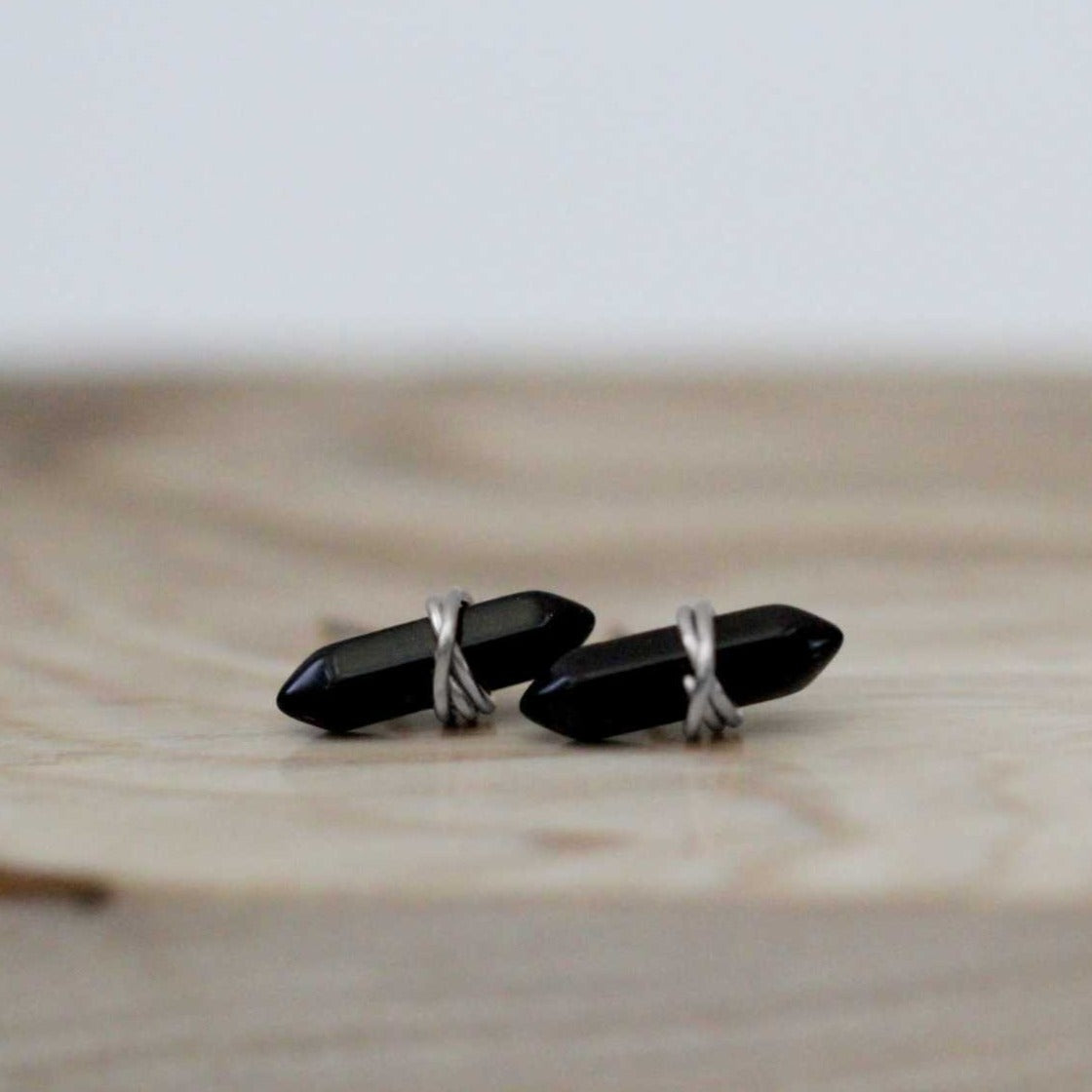 •CREST• obsidian + silver stud earrings