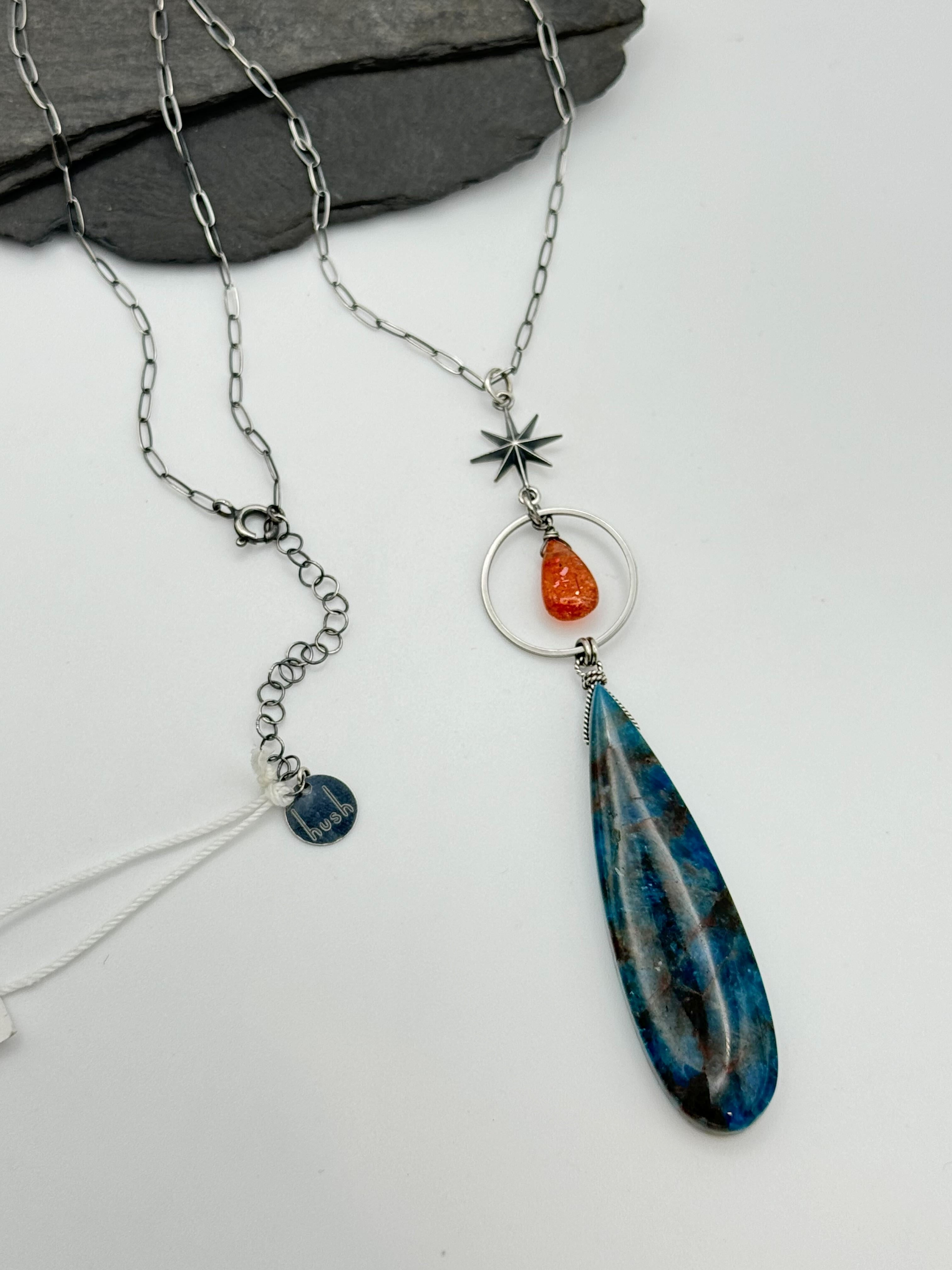 •NYX• apatite + sunstone + silver necklace (18"-20" long)