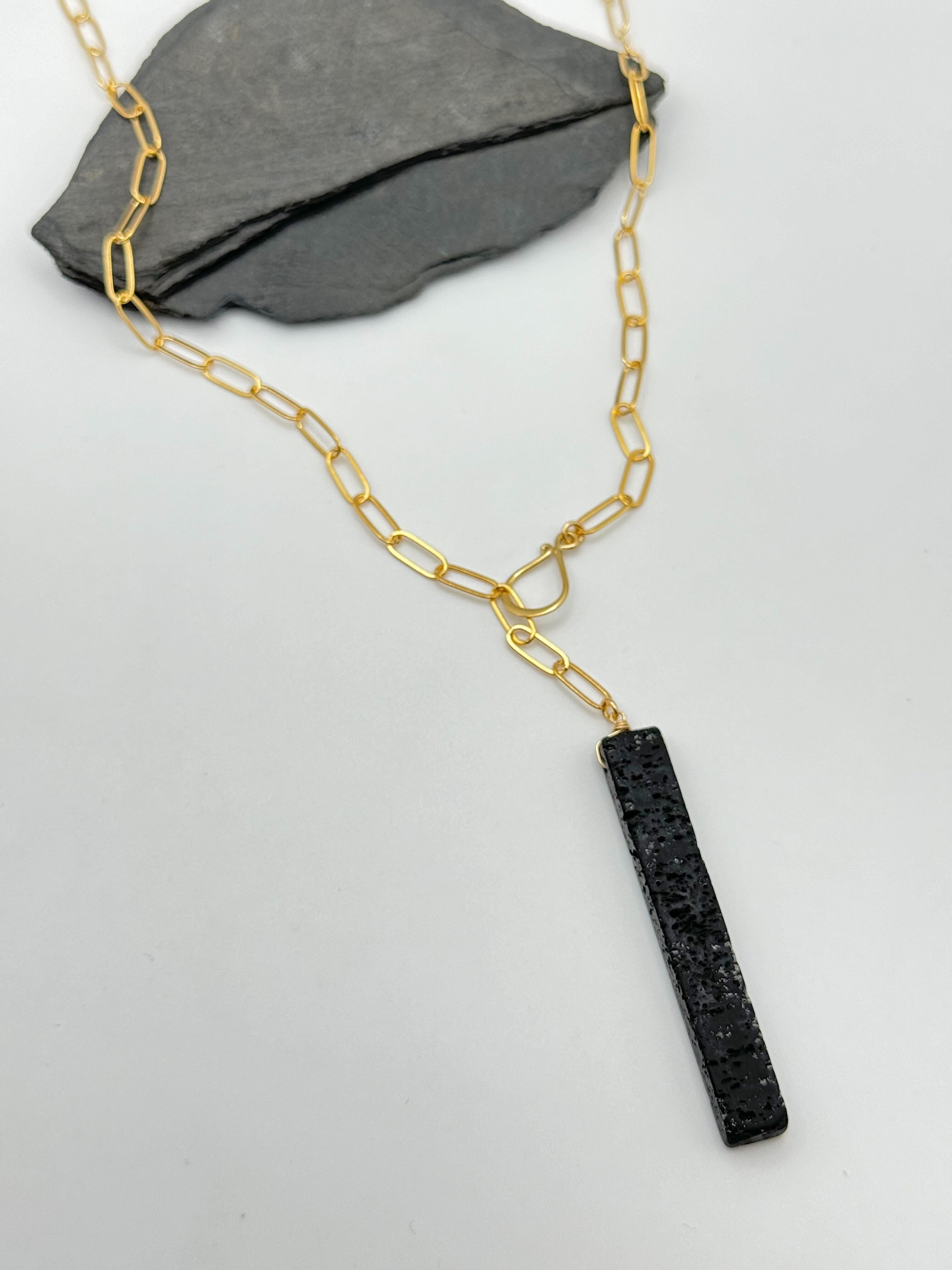 •LINKED• black lava + gold necklace (ADJ to 20")