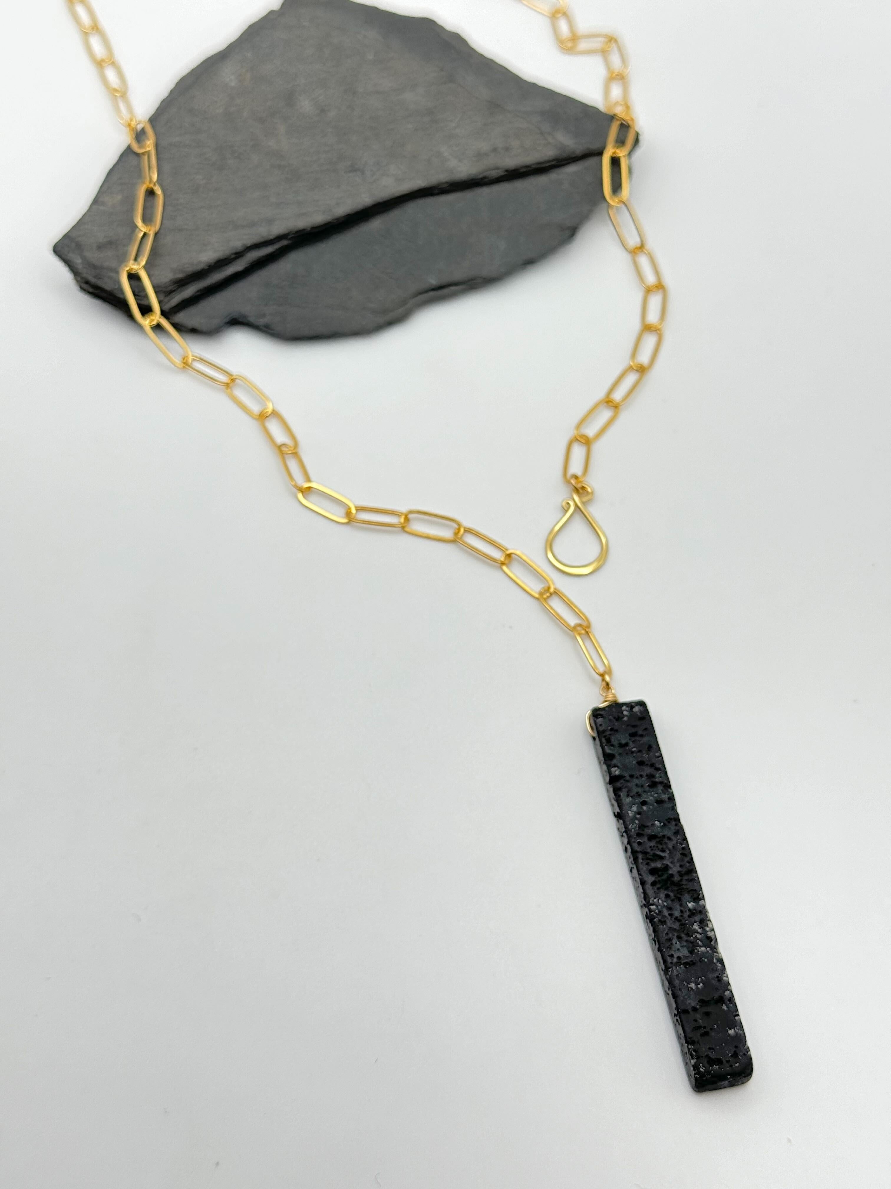 •LINKED• black lava + gold necklace (ADJ to 20")