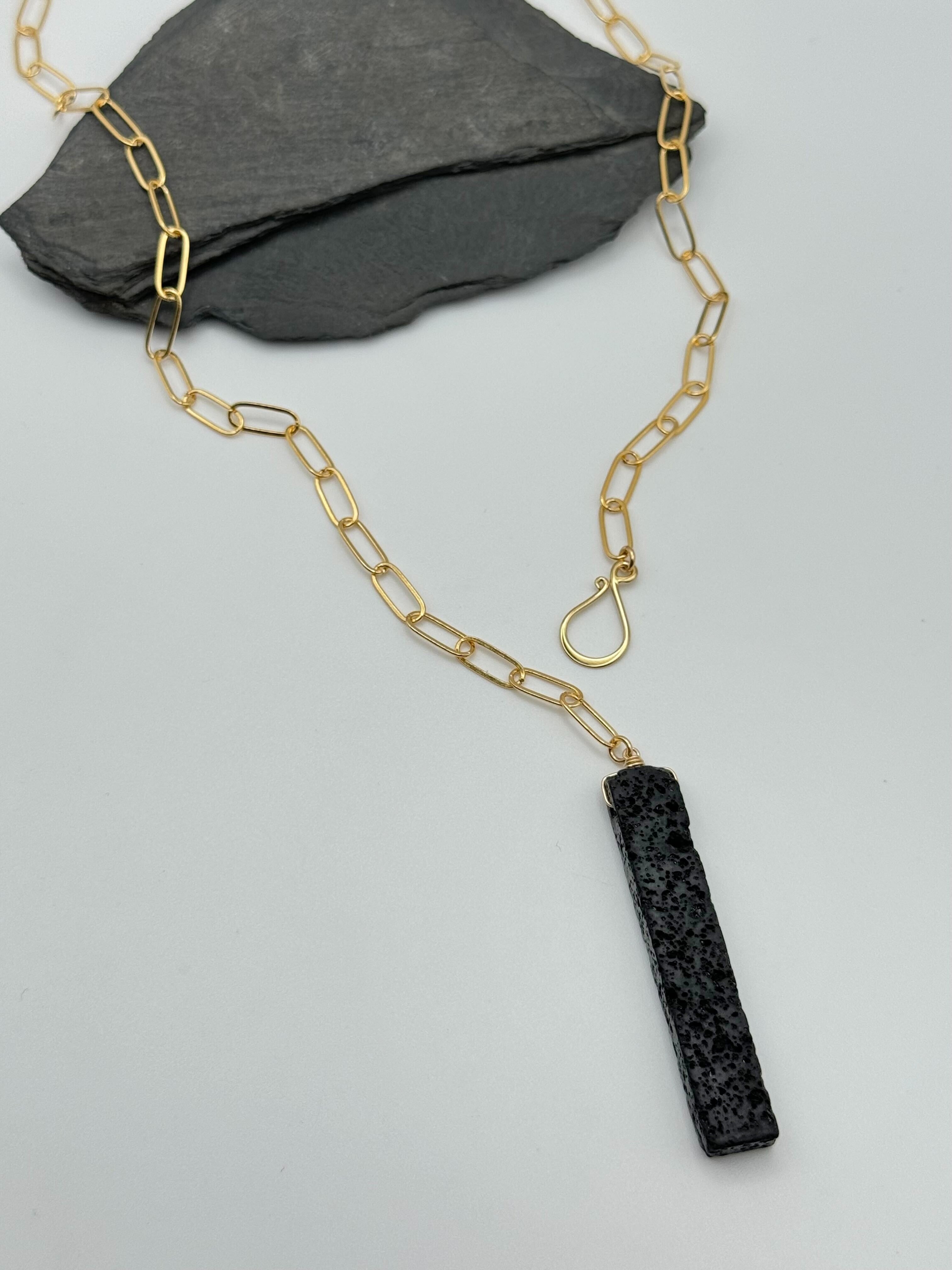 •LINKED• black lava + gold necklace (ADJ to 20")