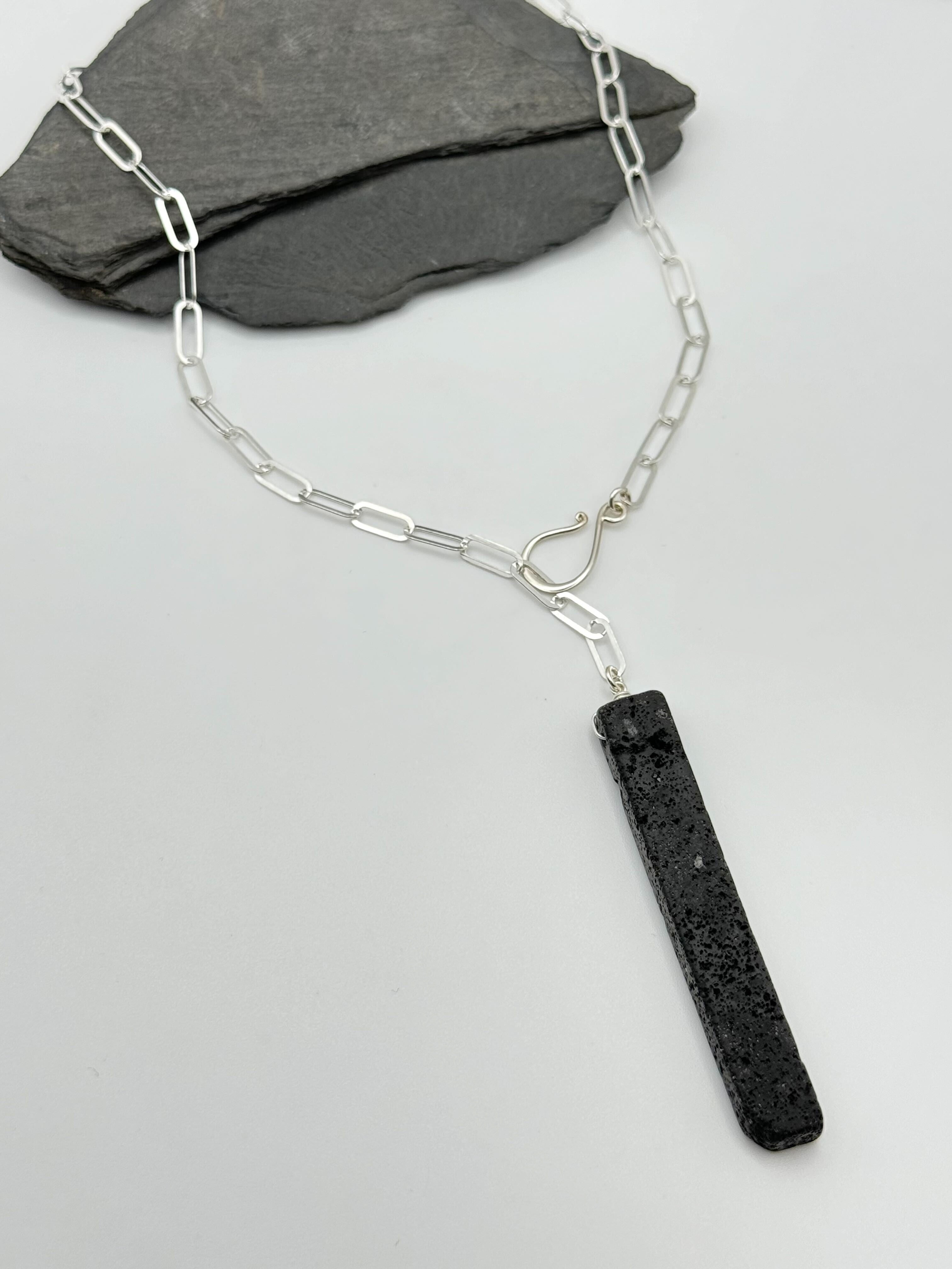 •LINKED• black lava + silver necklace (ADJ to 20")