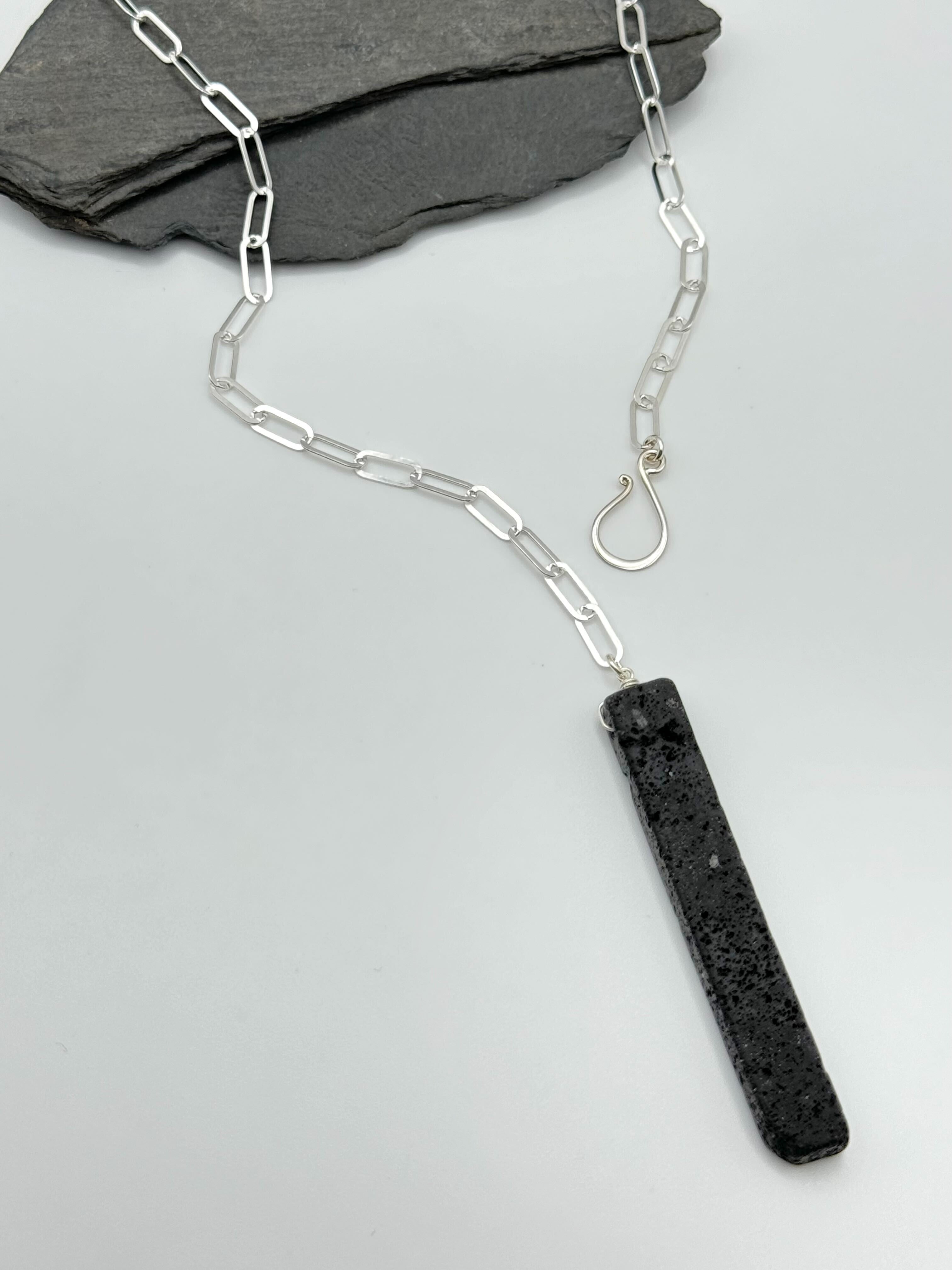 •LINKED• black lava + silver necklace (ADJ to 20")