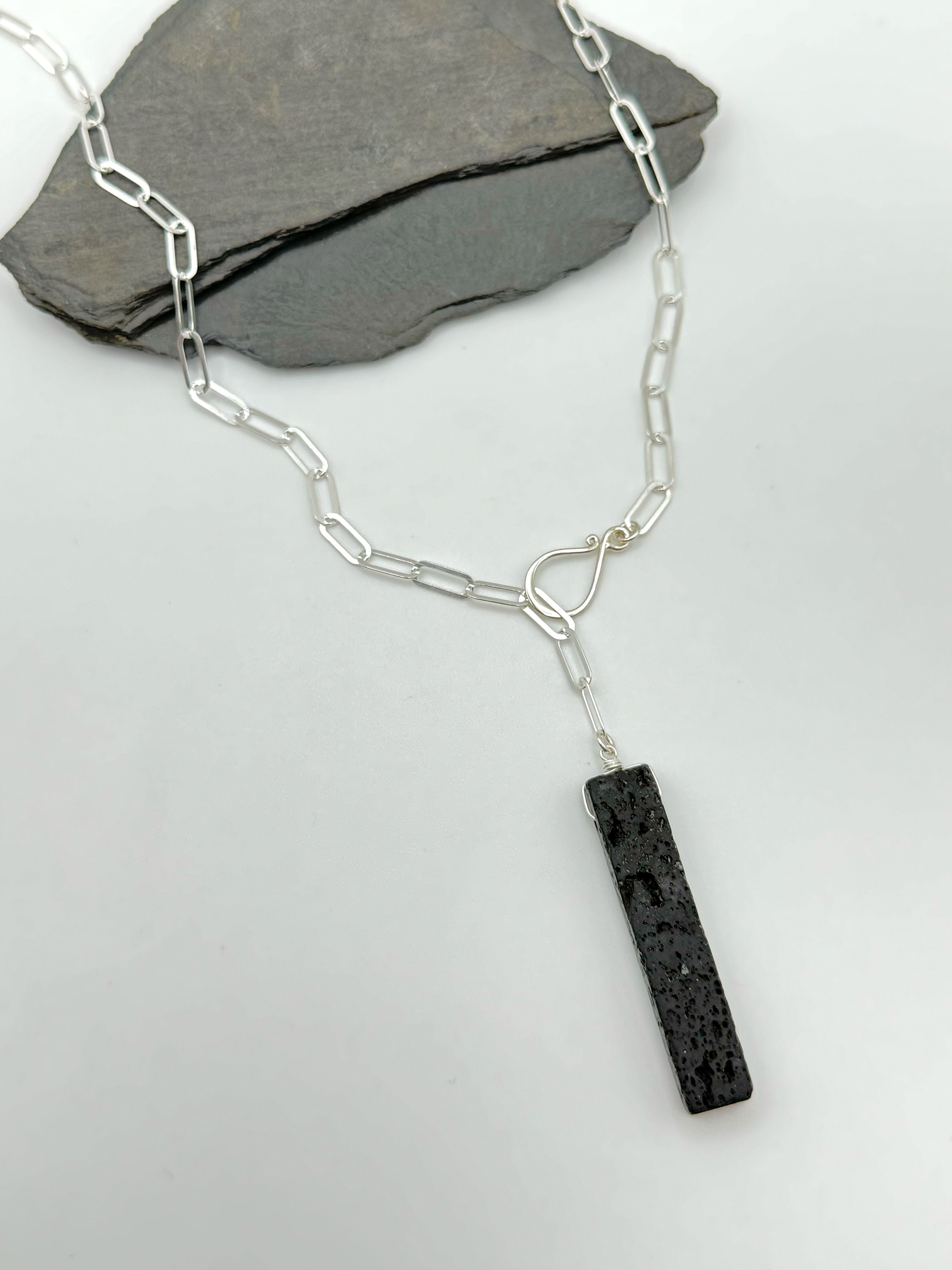 •LINKED• black lava + silver necklace (ADJ to 20")