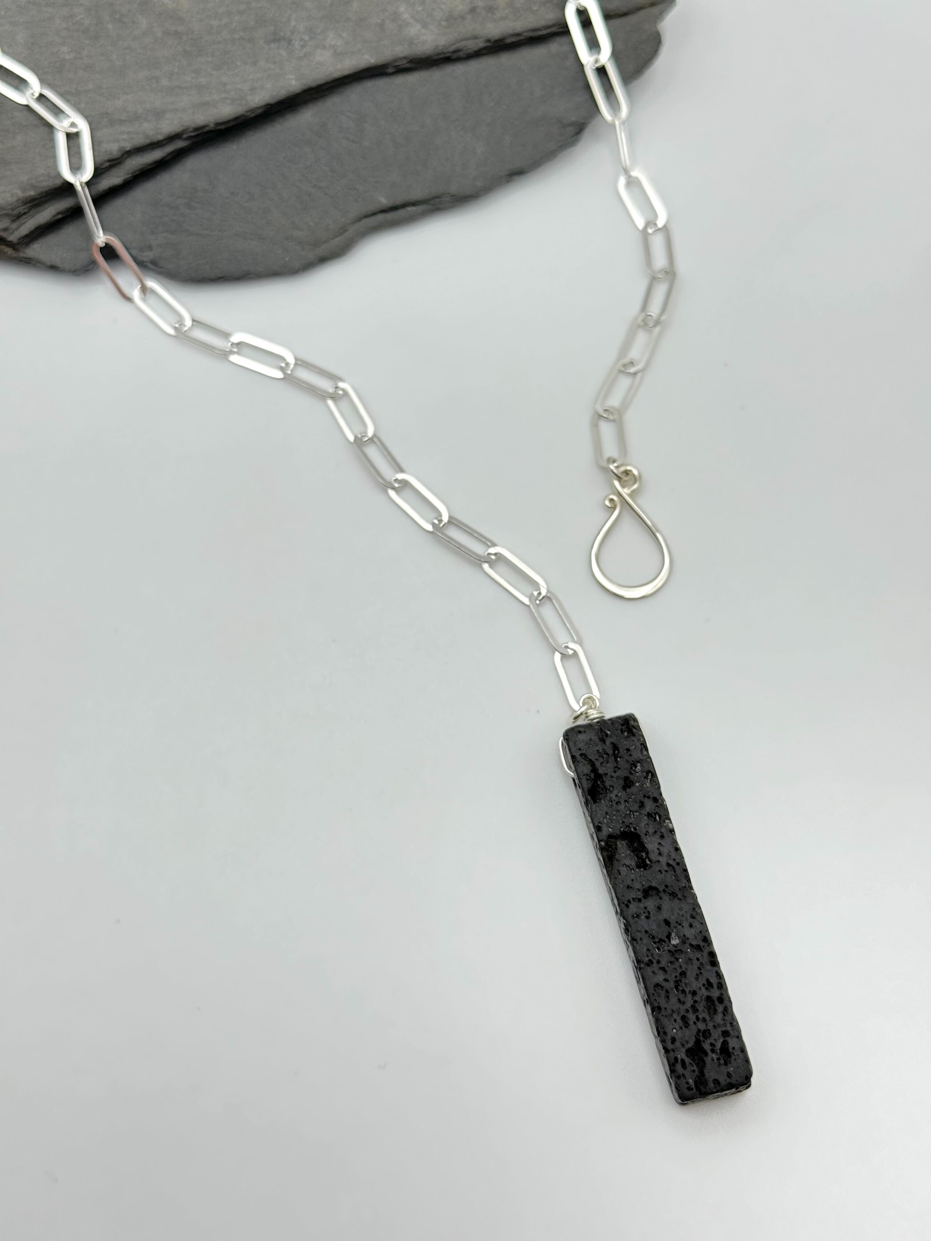 •LINKED• black lava + silver necklace (ADJ to 20")