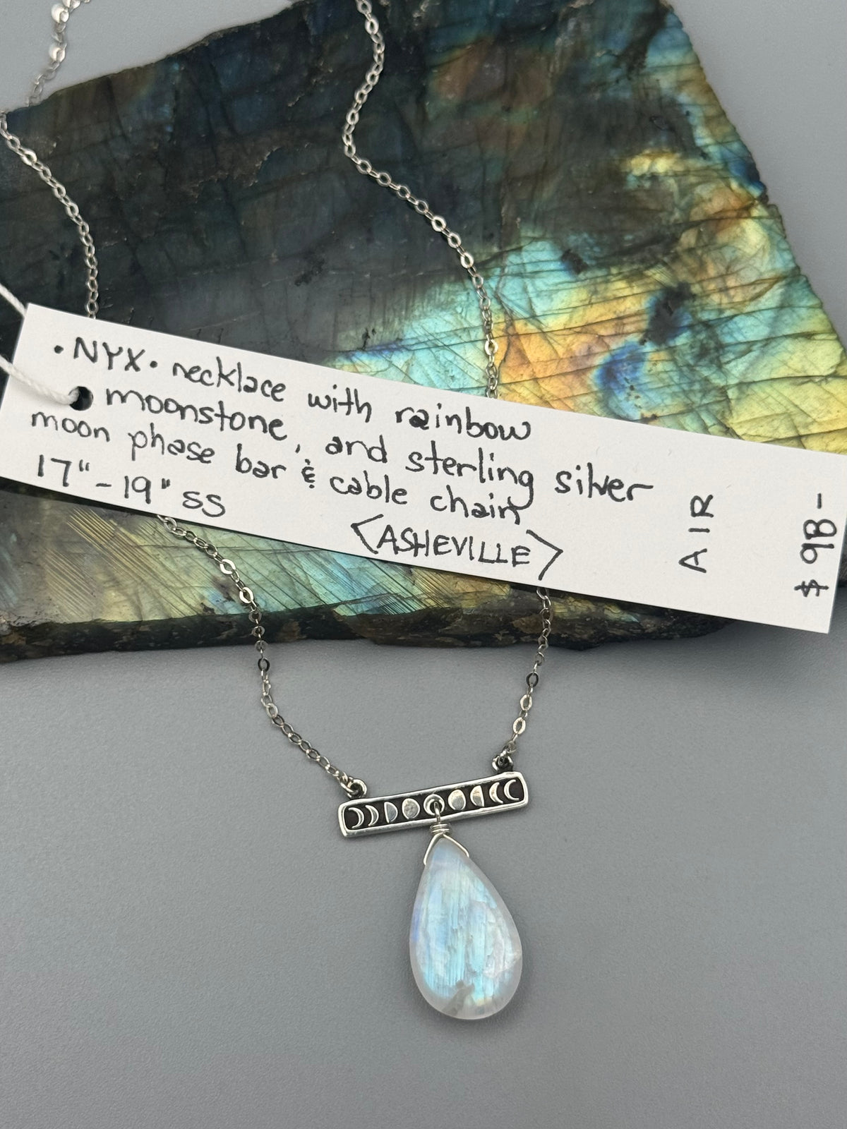 •NYX• rainbow moonstone + silver necklace (17"-19" long)