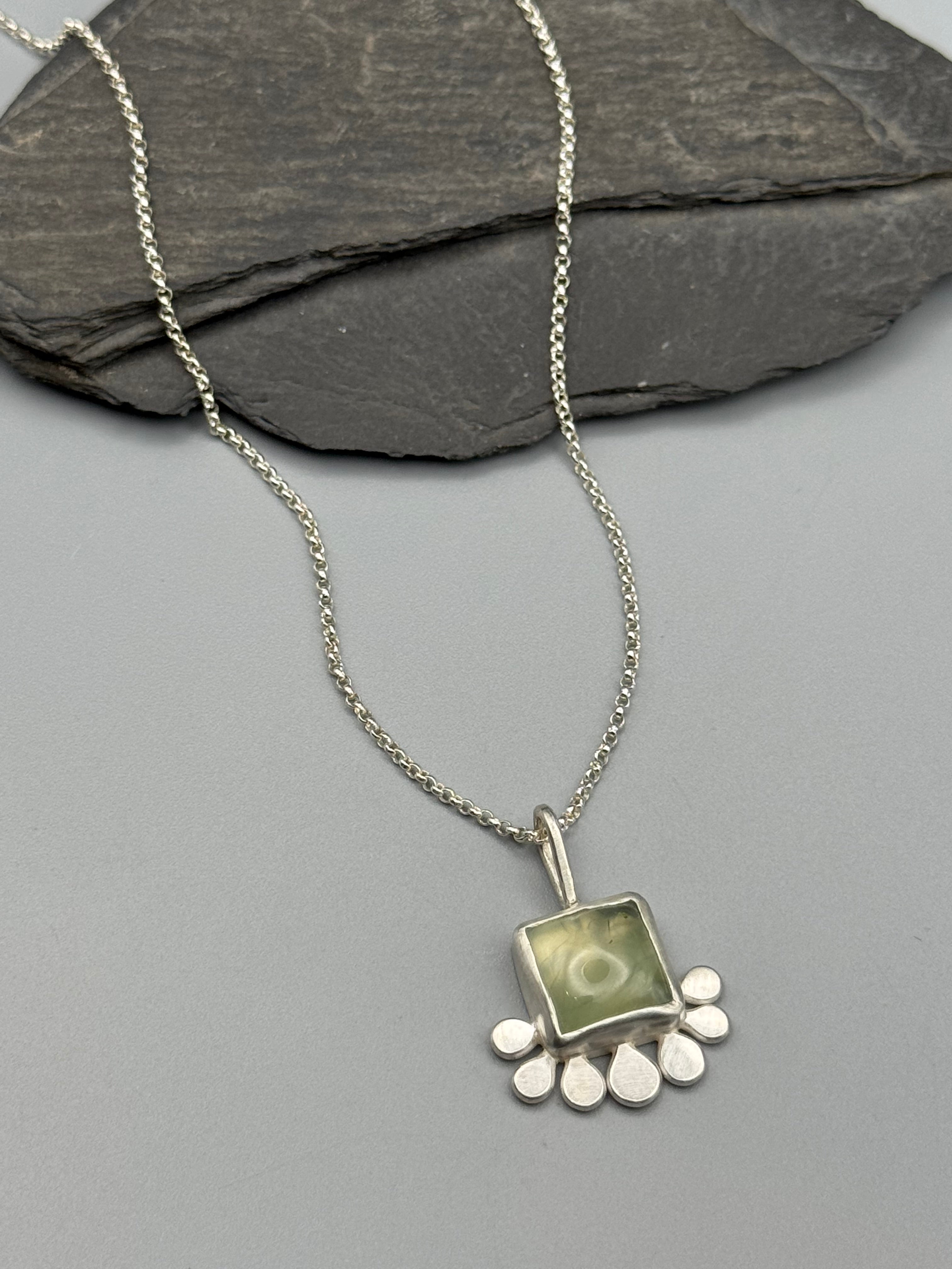 •LIL’ POLLINATOR• prehnite square + silver necklace (18" - 21" long)