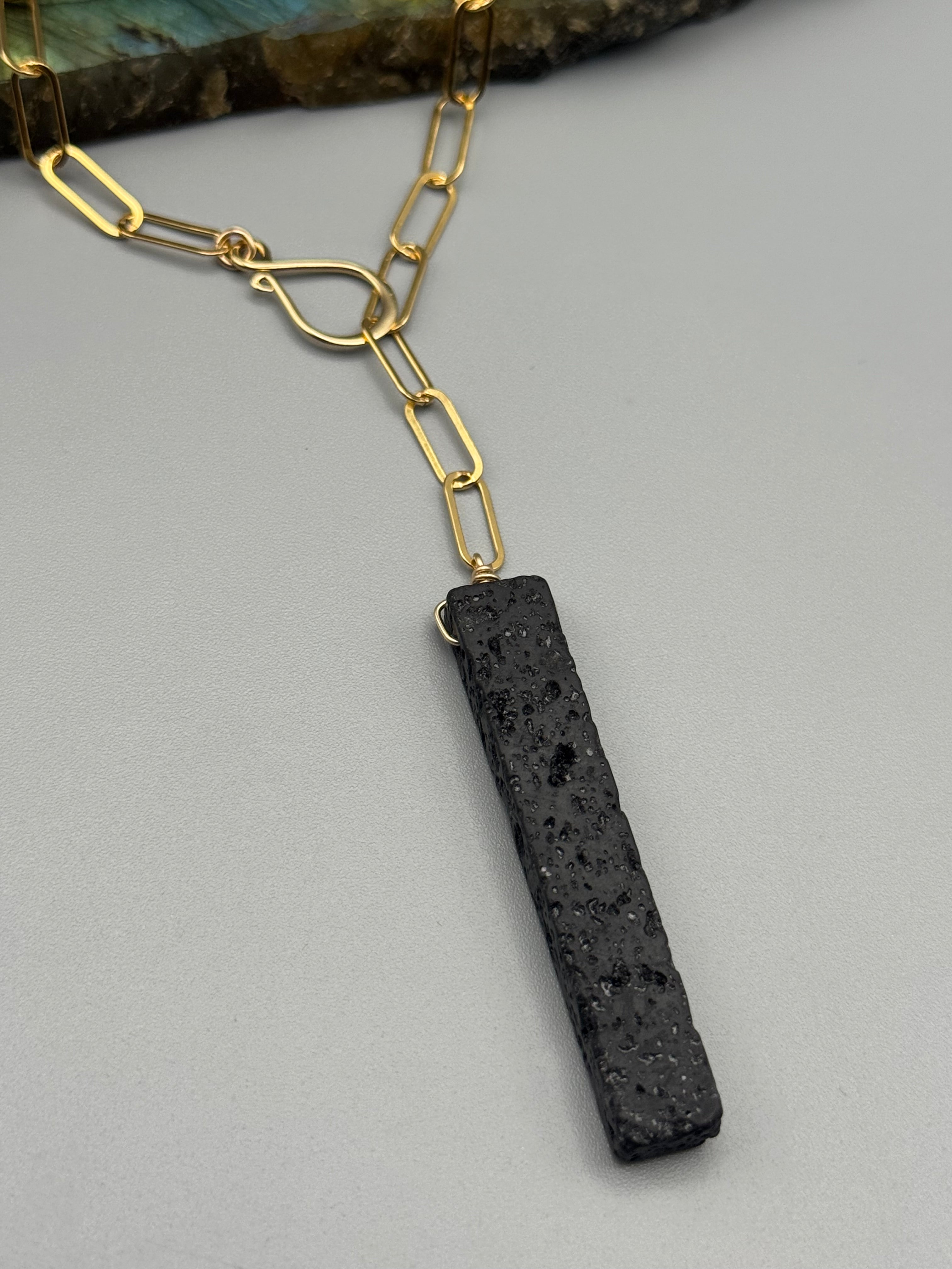 •LINKED• black lava + gold necklace (ADJ to 19")