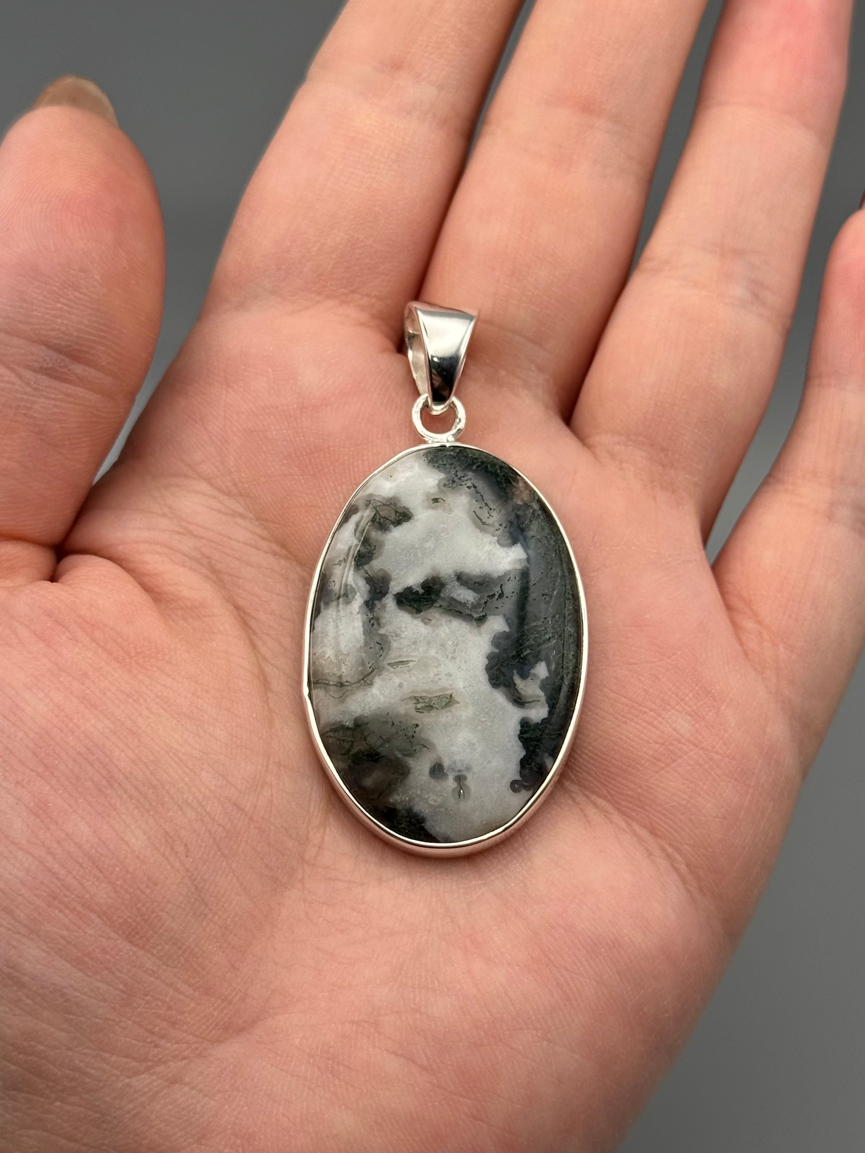 •TREE AGATE - OVAL 2• sterling silver pendant