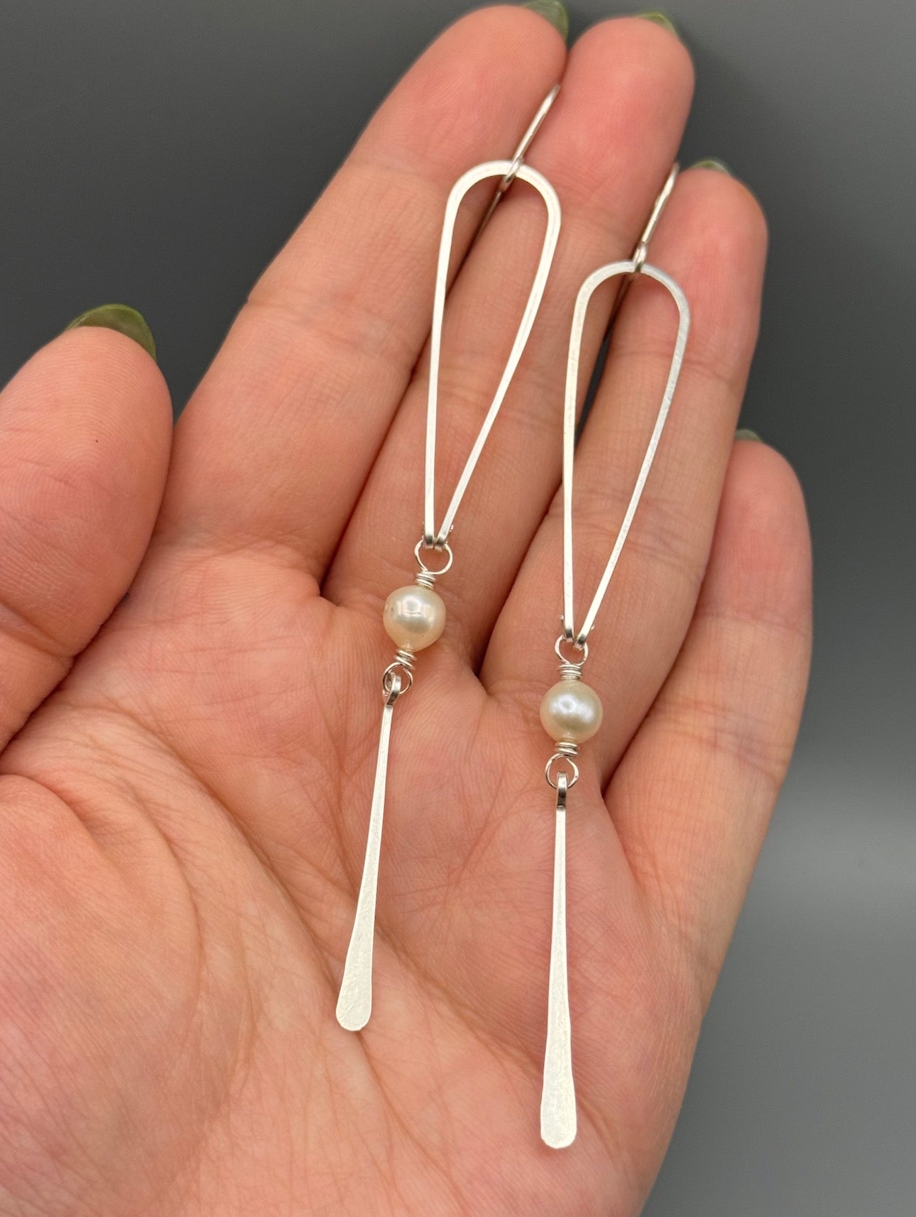 •DRIP• pearl + silver dangle earrings